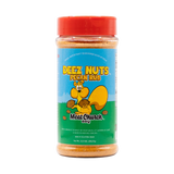 Meat Church Deez Nuts 354g honey pecan BBQ rub — front of shaker on transparent background