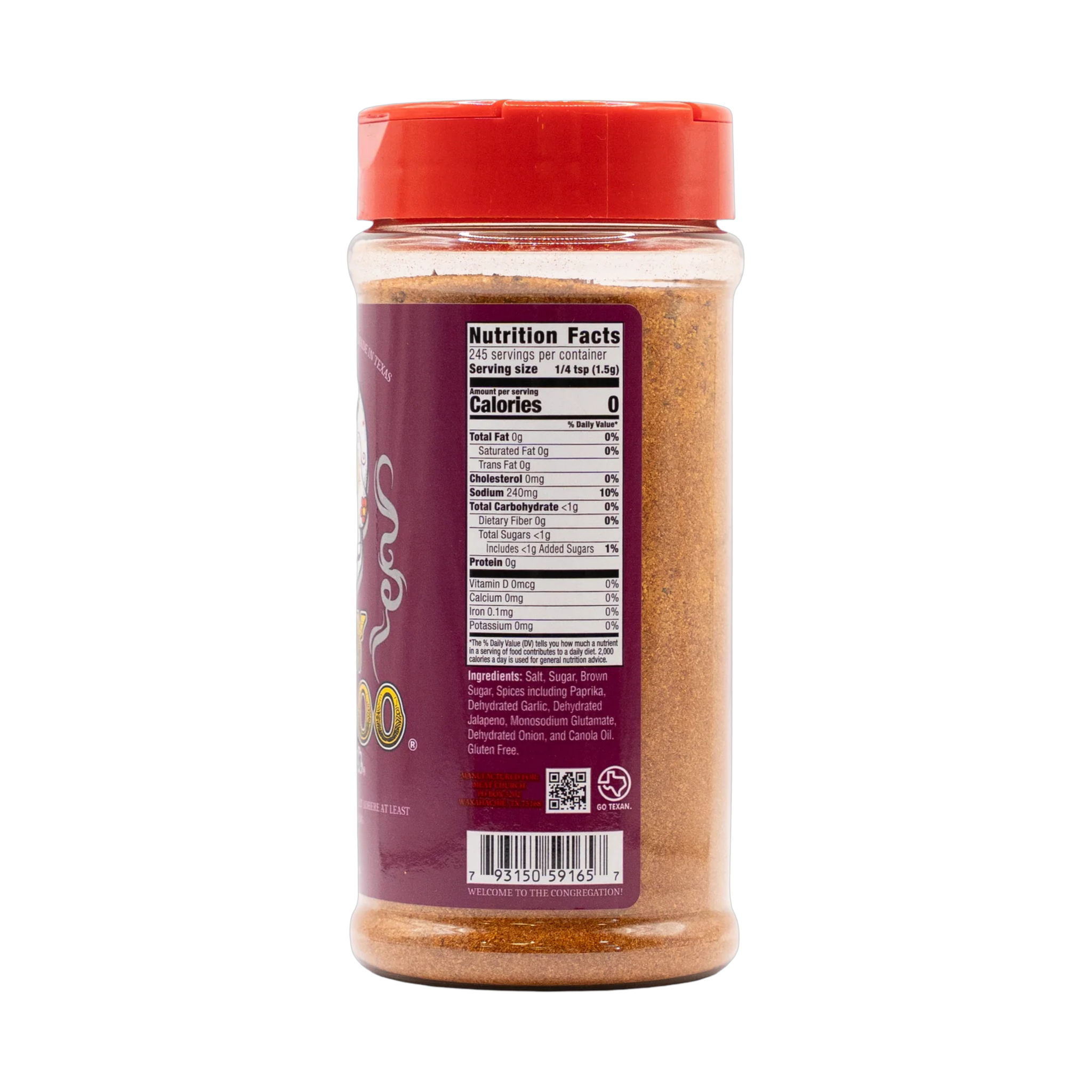 Meat Church Holy Voodoo 369g Cajun BBQ seasoning — left side view
