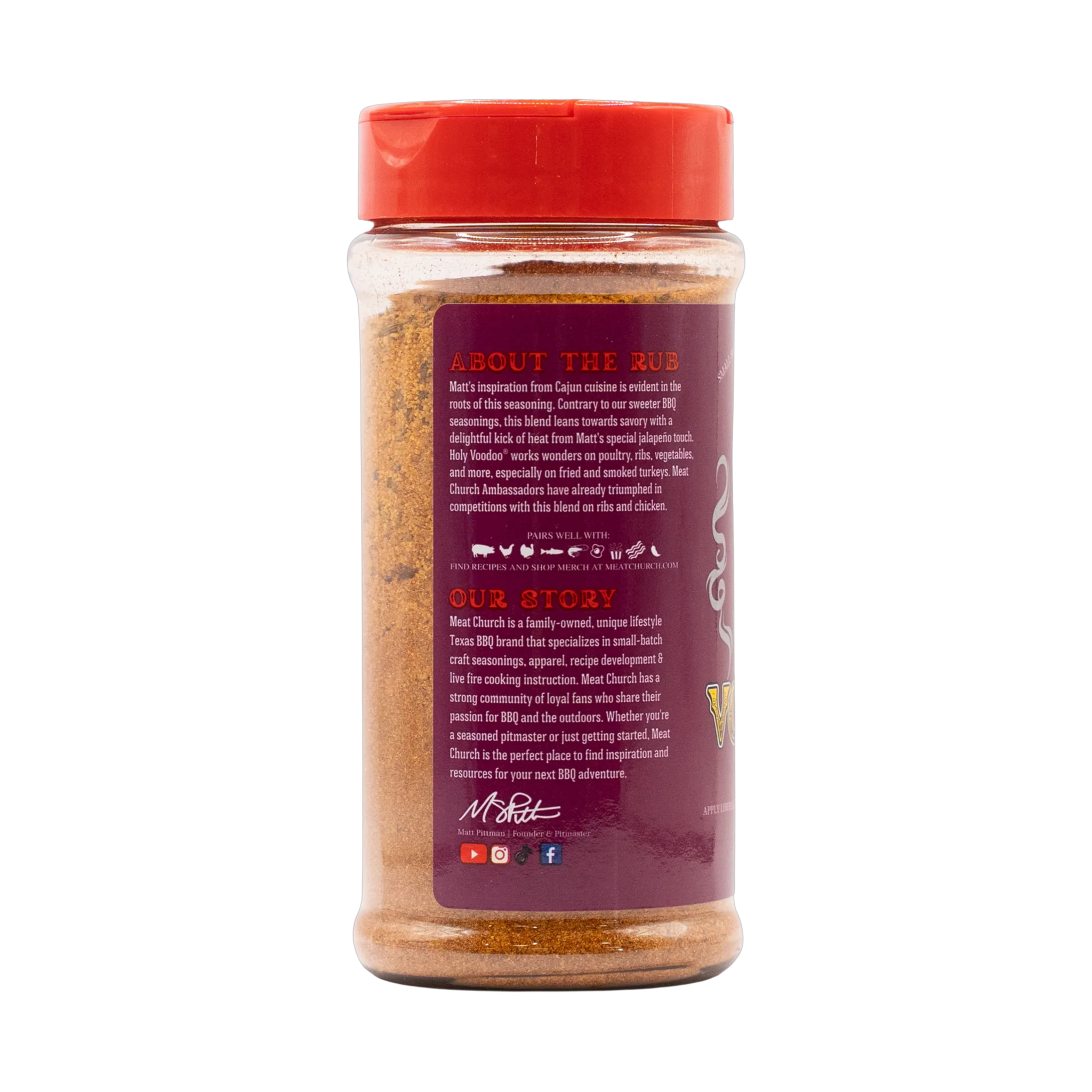Meat Church Holy Voodoo 369g Cajun BBQ seasoning — right side view
