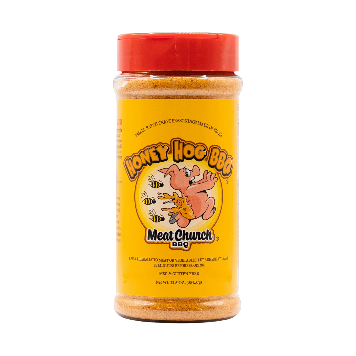 Meat Church Honey Hog 354g BBQ rub — front of shaker on transparent background