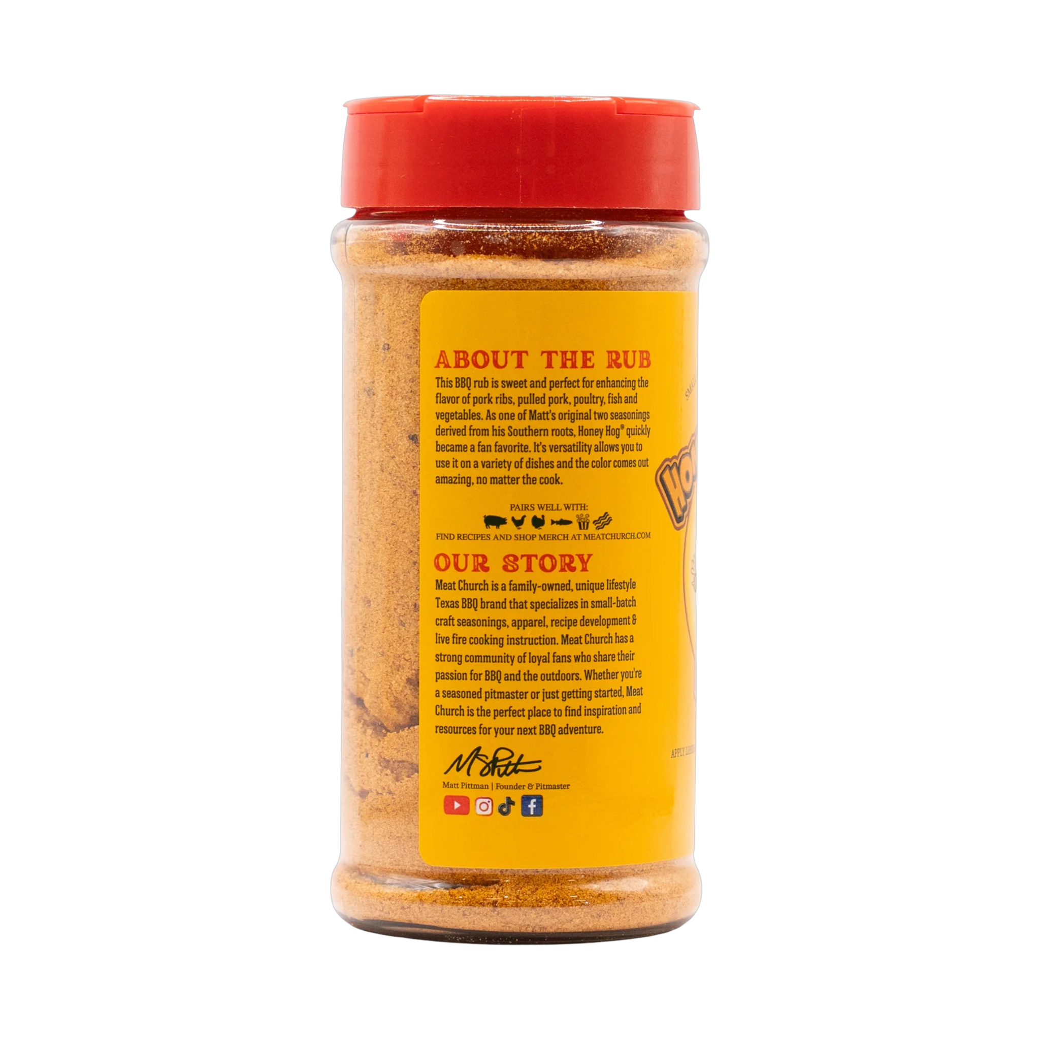 Meat Church Honey Hog 354g BBQ rub — right side view