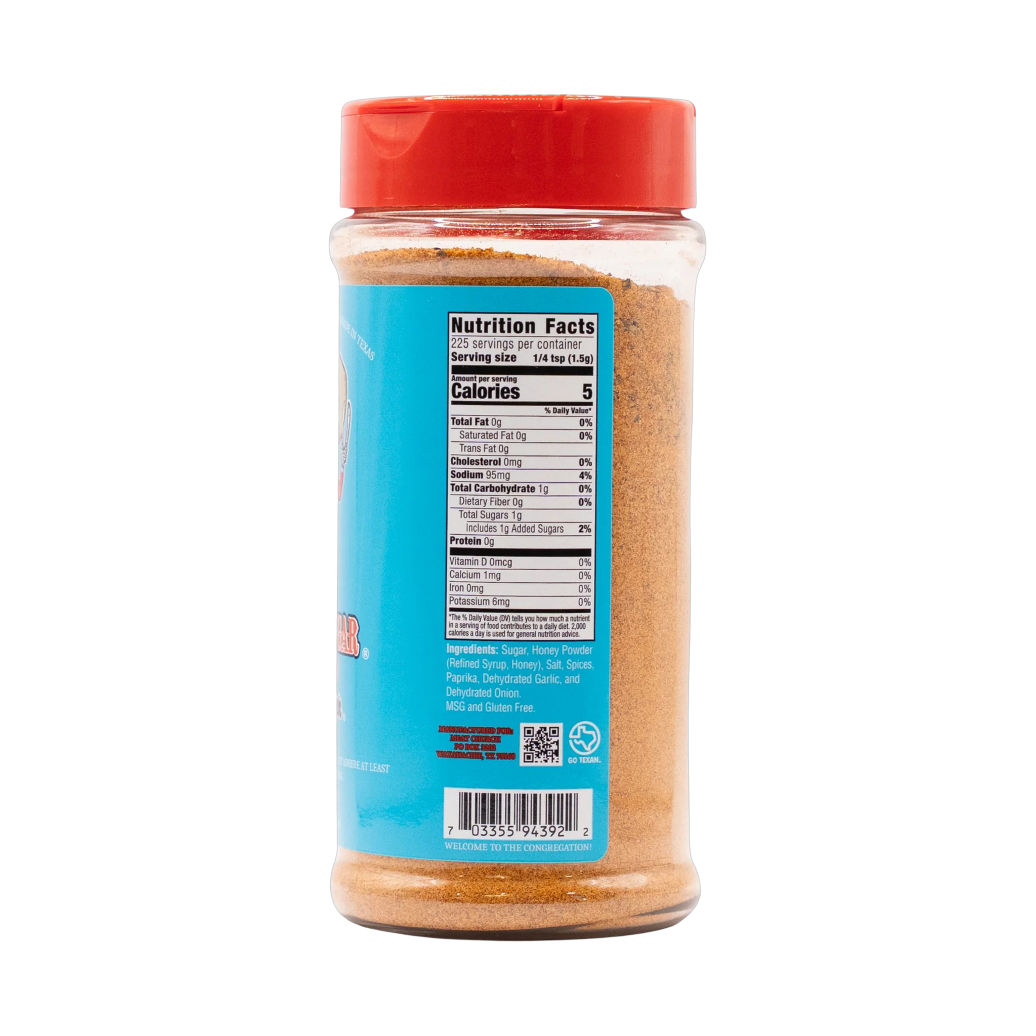 Meat Church Texas Sugar 340g BBQ rub — left side view