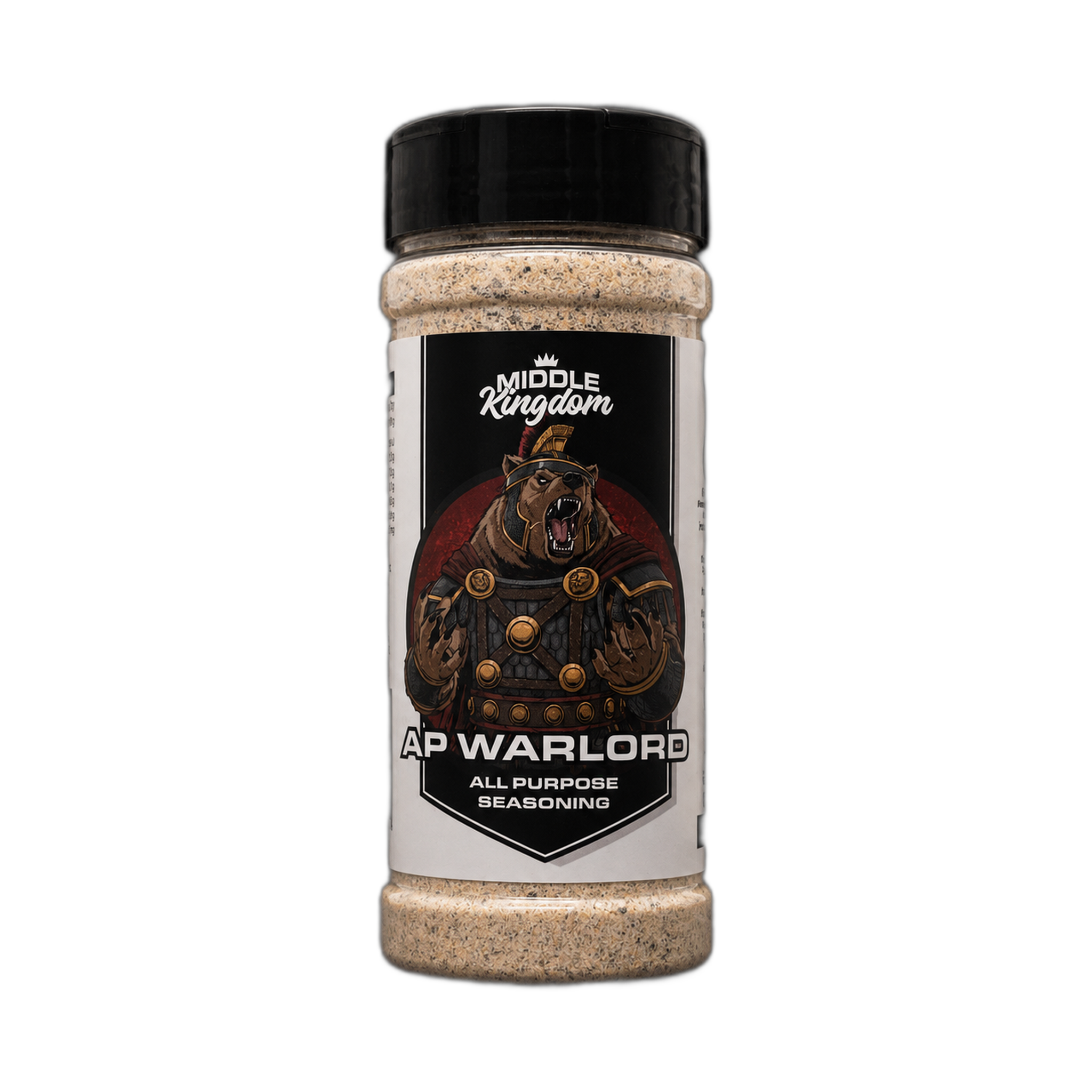 Middle Kingdom AP Warlord all-purpose seasoning 180g — front of shaker on transparent background