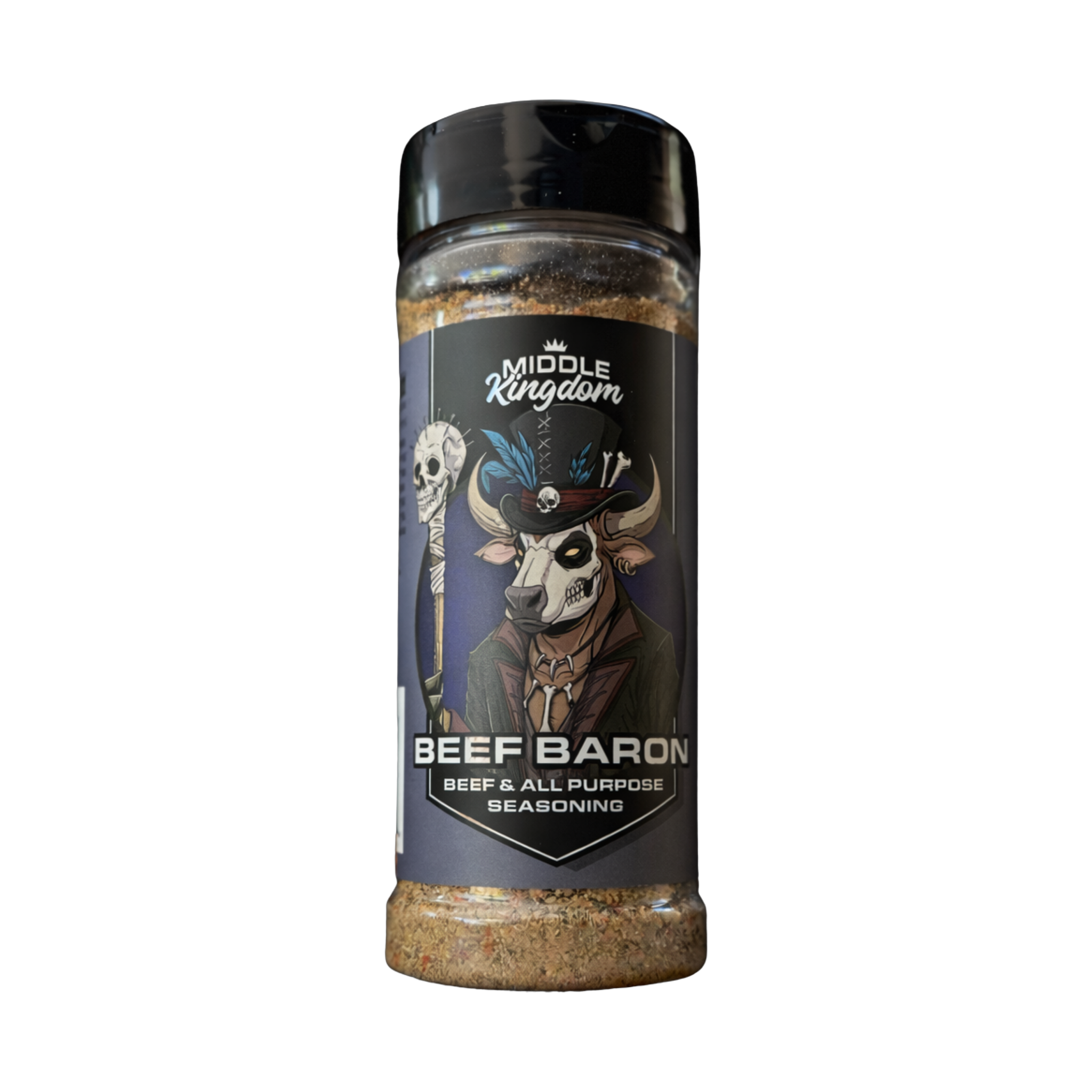 Middle Kingdom Beef Baron 165g beef and all-purpose seasoning — front of shaker on transparent background
