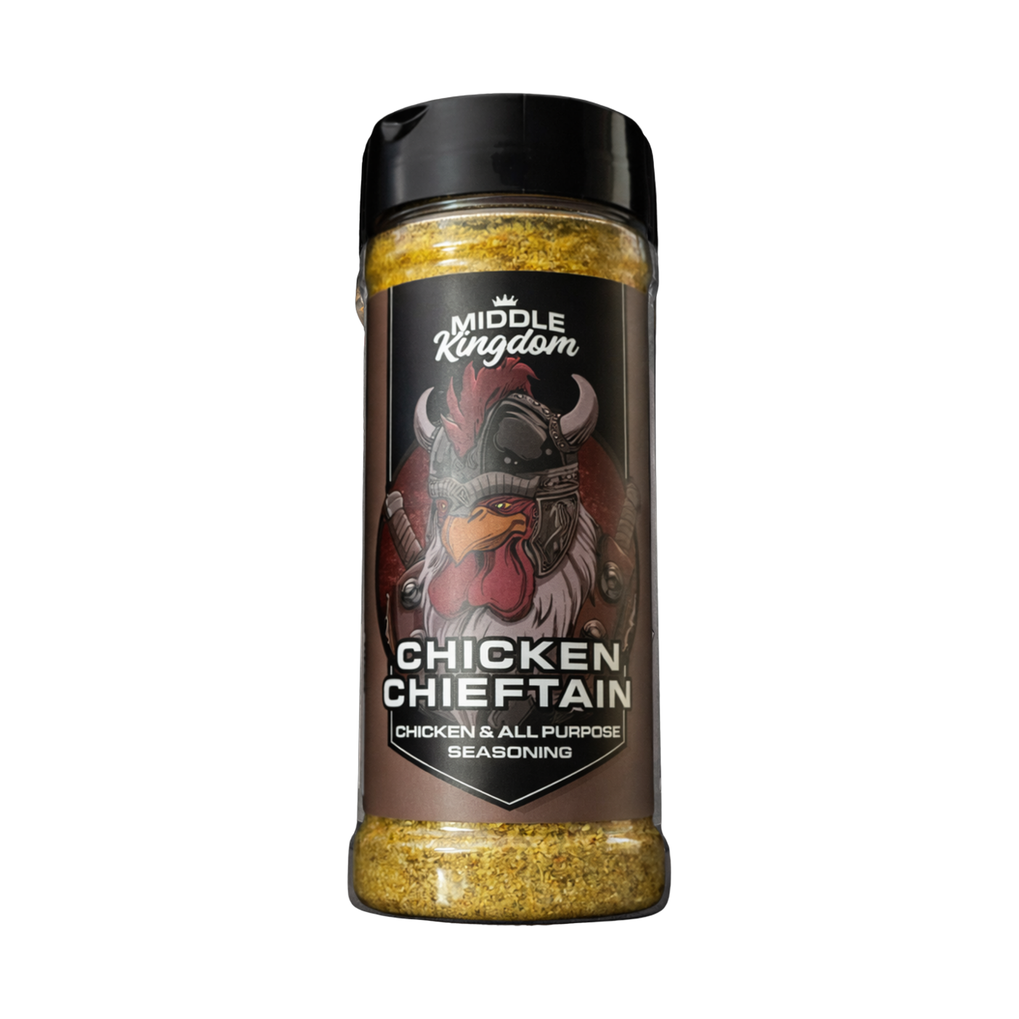 Middle Kingdom Chicken Chieftain 160g chicken and all-purpose seasoning — front of shaker on transparent background