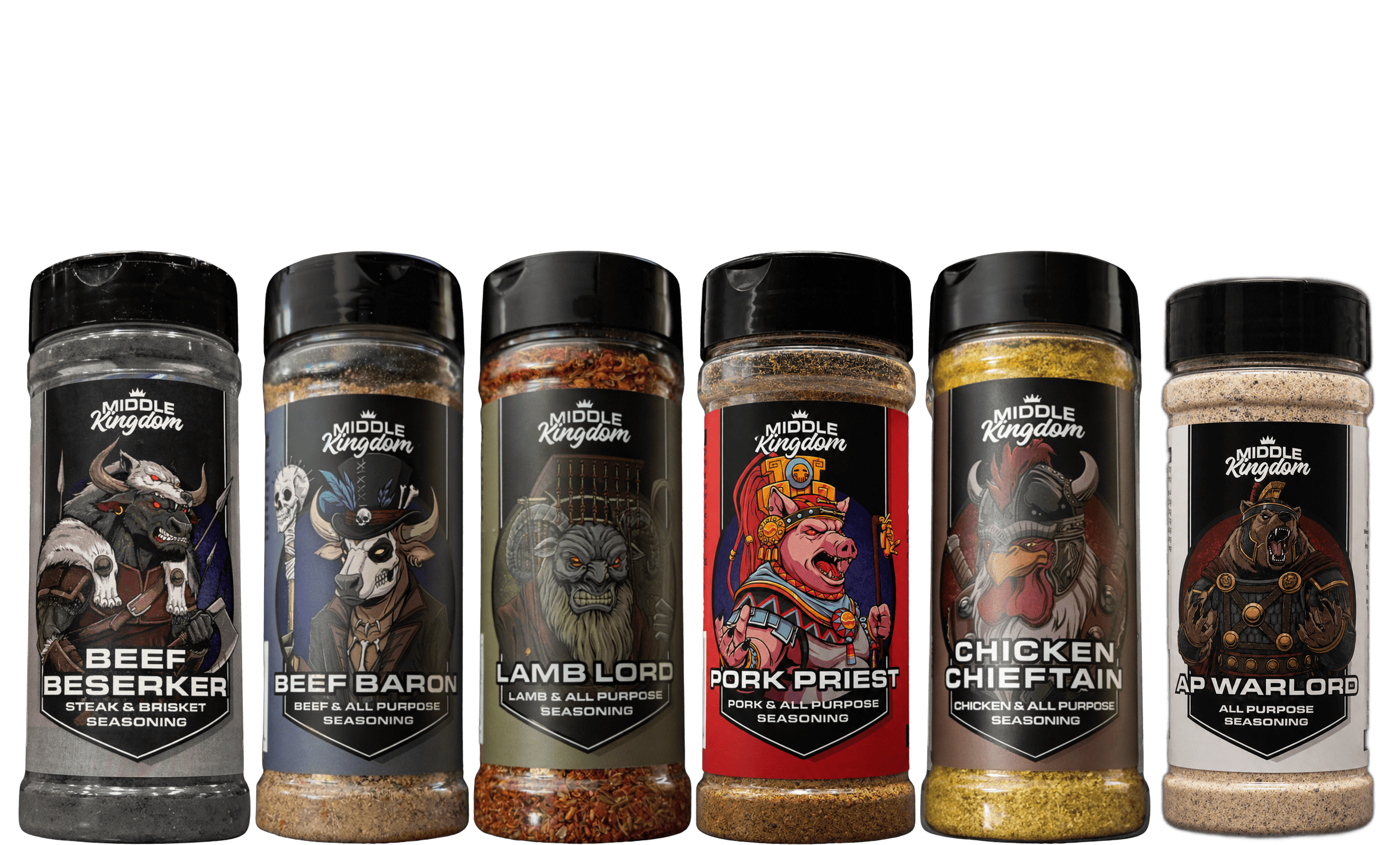 Middle Kingdom Full Kingdom Bundle — six shakers front product photo, tight 5px gap between each