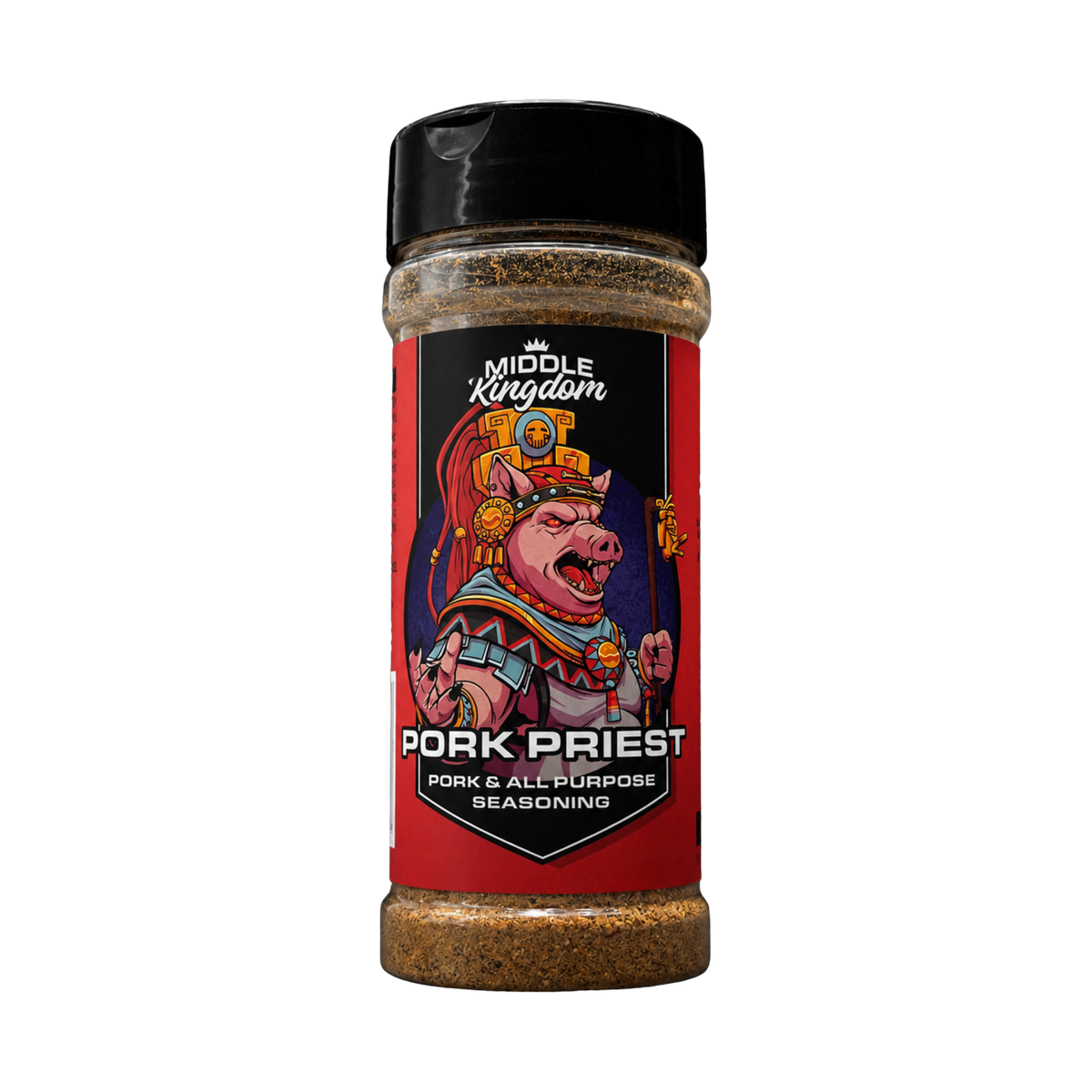 Middle Kingdom Pork Priest 170g pork and all-purpose seasoning — front of shaker on transparent background