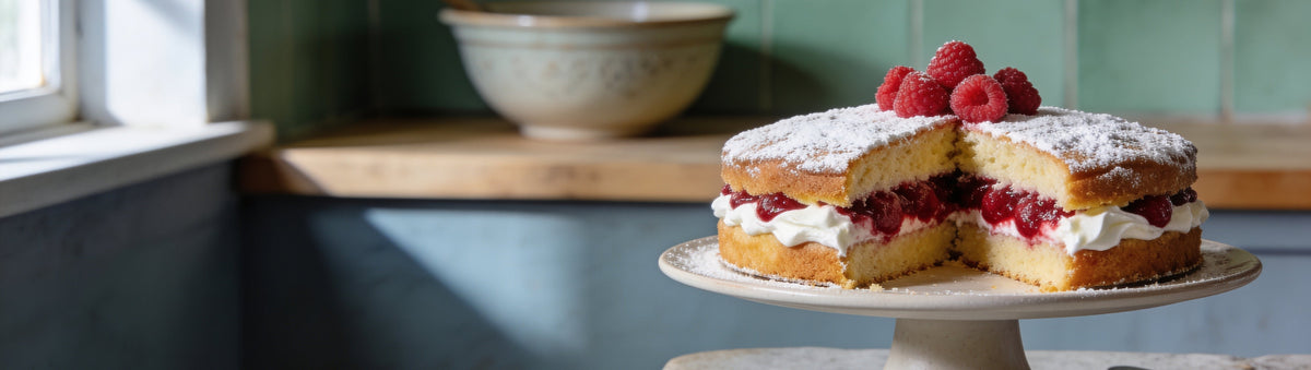 Mitch's Preserves Raspberry Jam: Victoria sponge cake filled with raspberry jam and cream