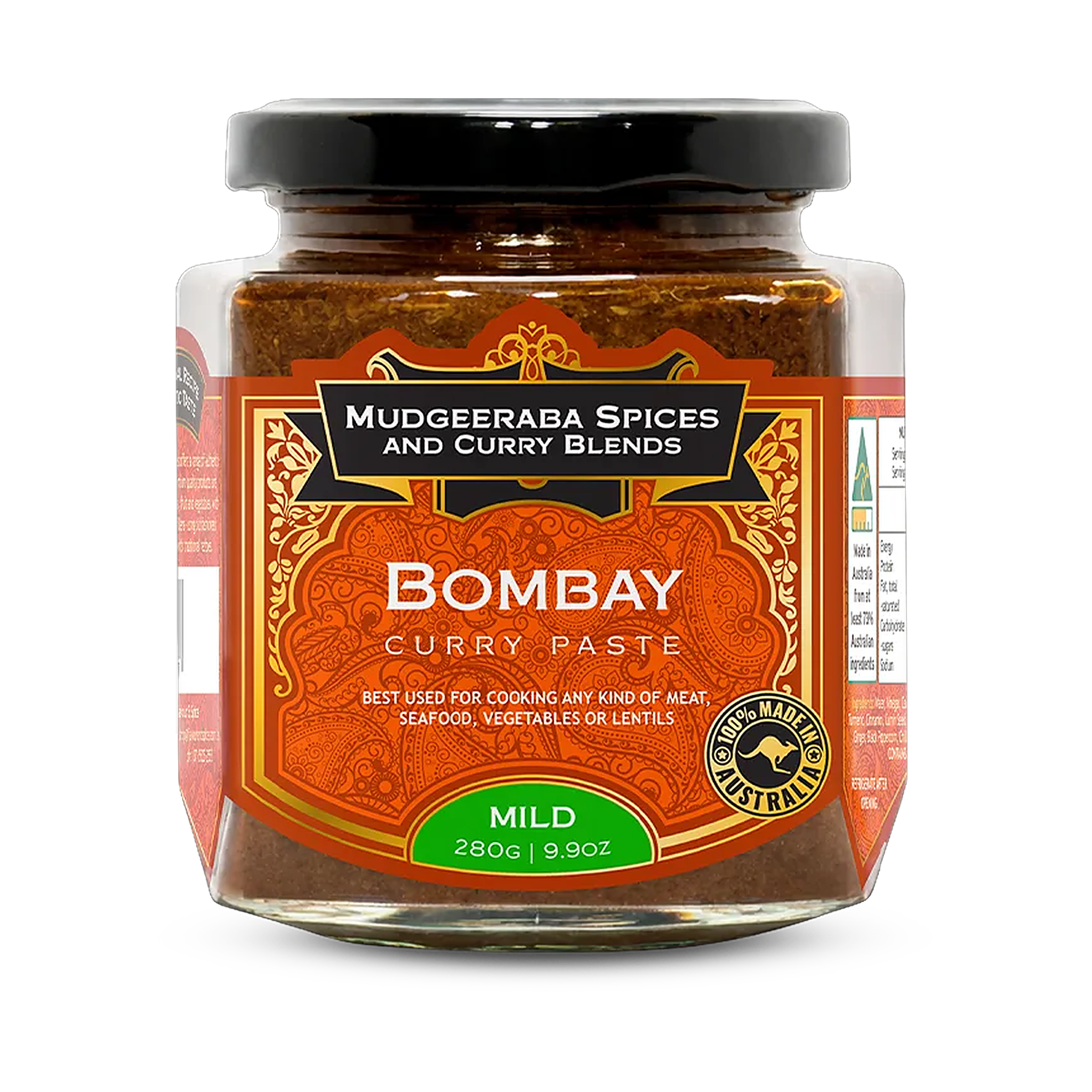 Mudgeeraba Spices Bombay Curry Paste Mild 280g jar, front label