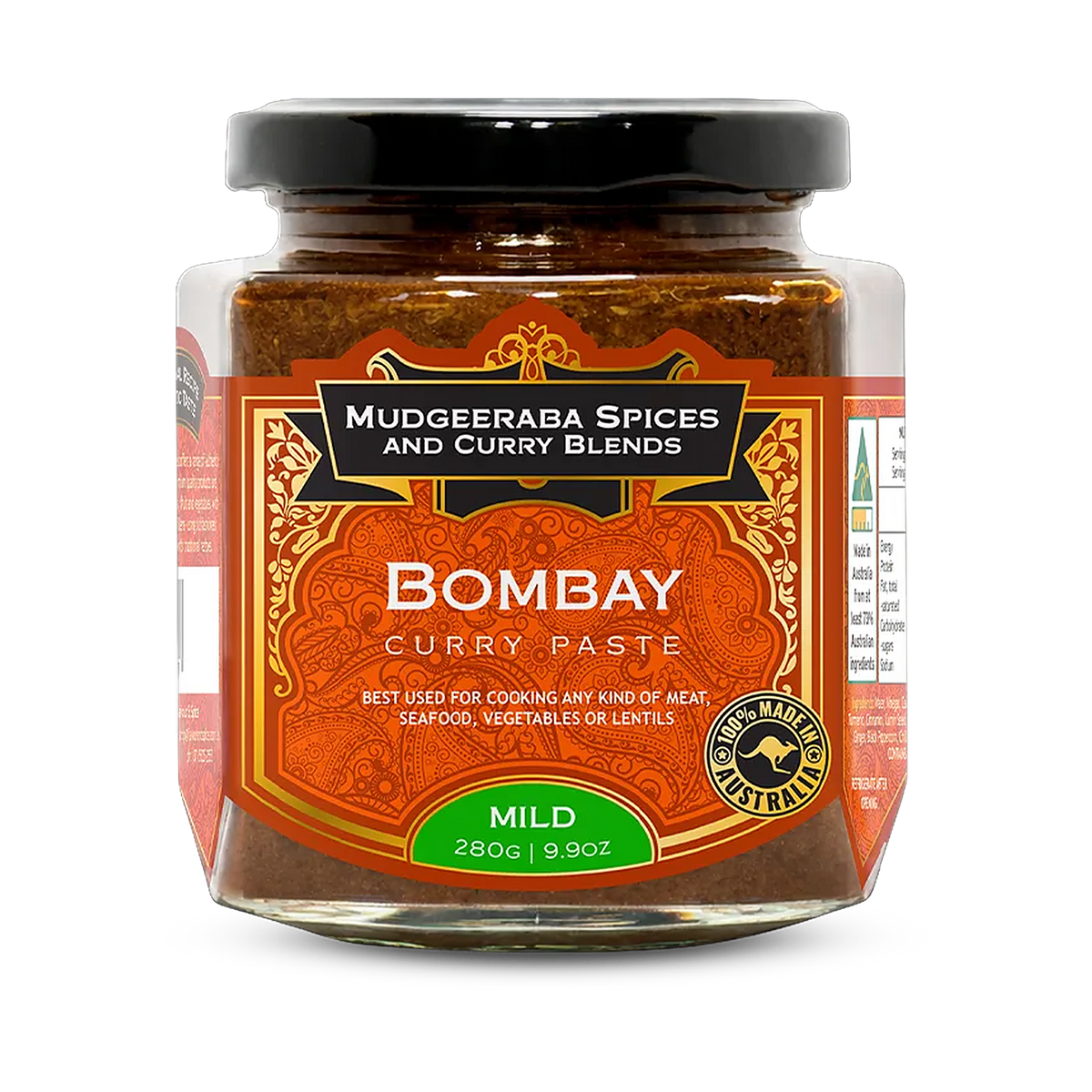 Mudgeeraba Spices Bombay Curry Paste Mild 280g jar, front label