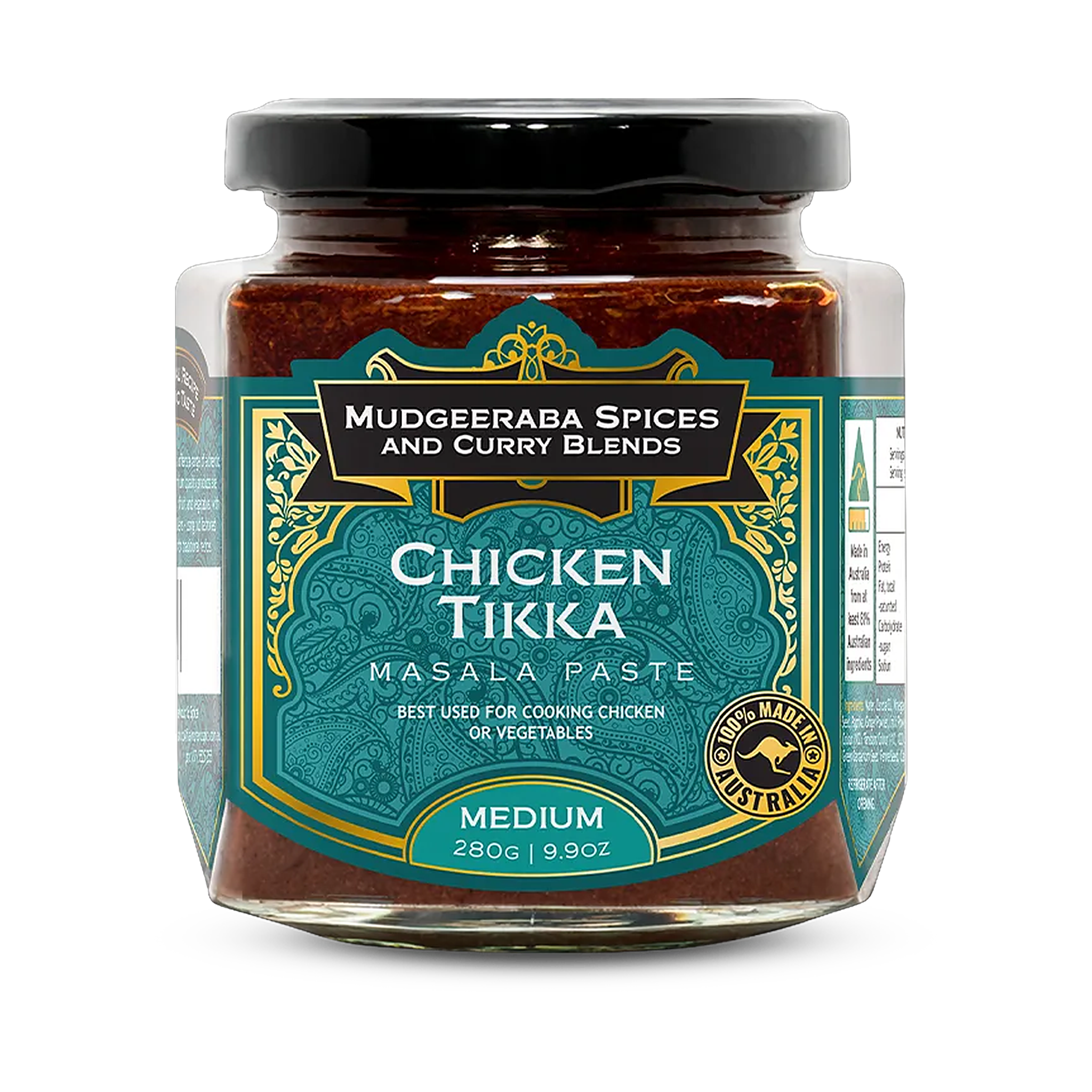 Mudgeeraba Spices Chicken Tikka Curry Paste Medium 280g jar, front label