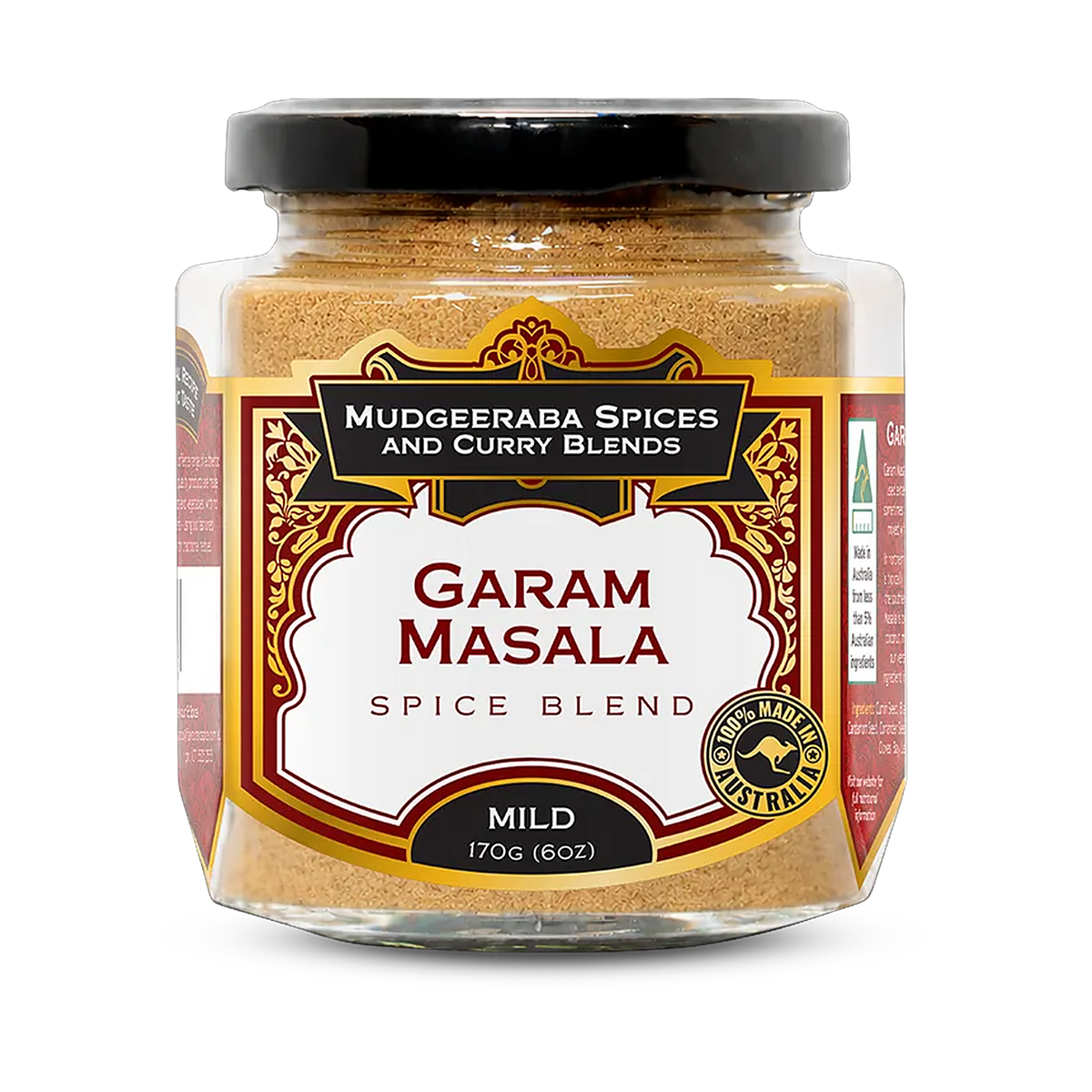 Mudgeeraba Spices Garam Masala Spice Blend 170g jar, front label