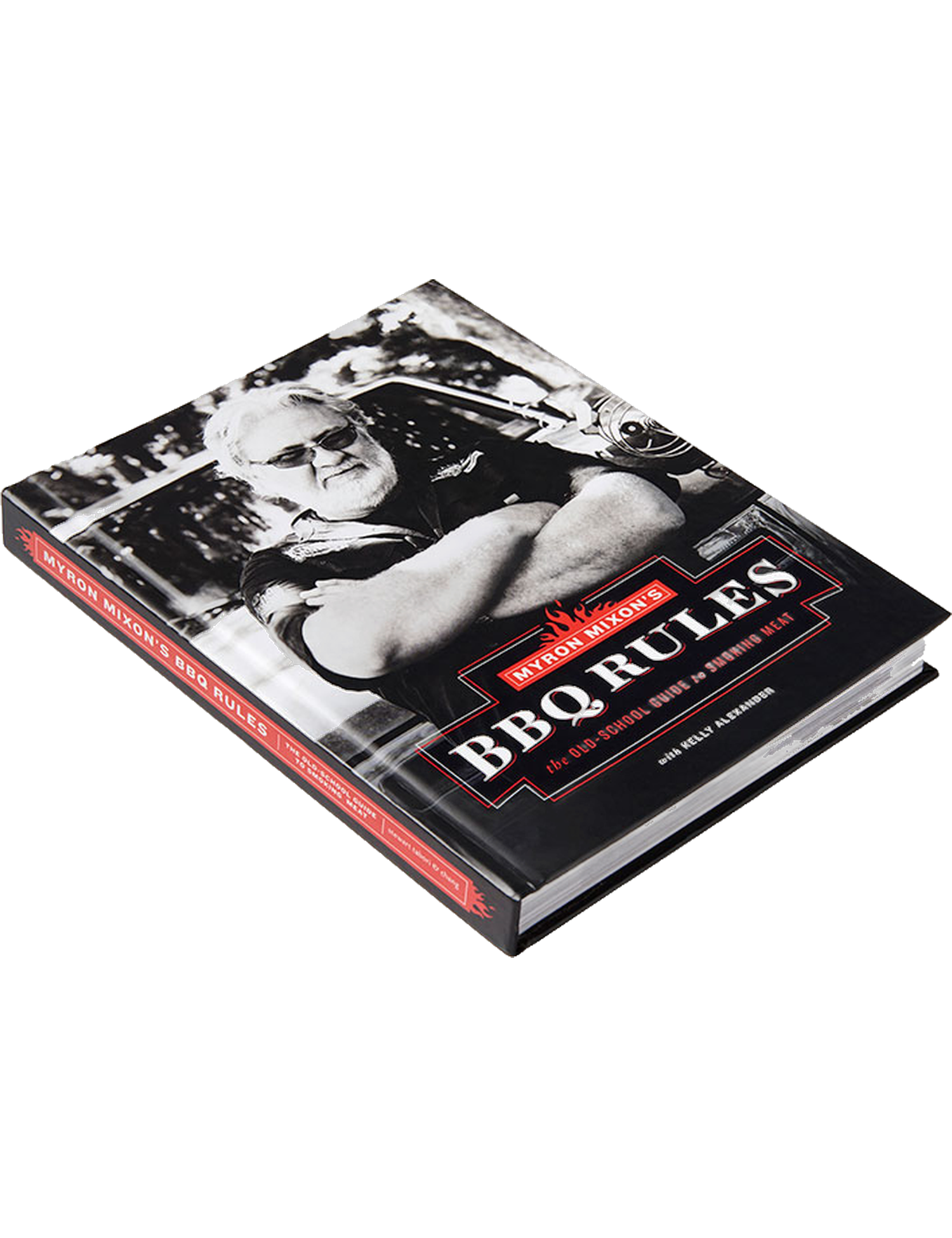 Myron Mixon's BBQ Rules by Myron Mixon hardback cookbook — angled 3D view of the book