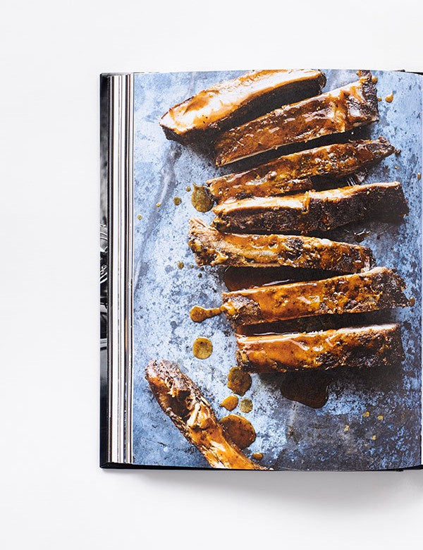 Myron Mixon's BBQ Rules by Myron Mixon hardback cookbook — interior page of glazed smoked spareribs