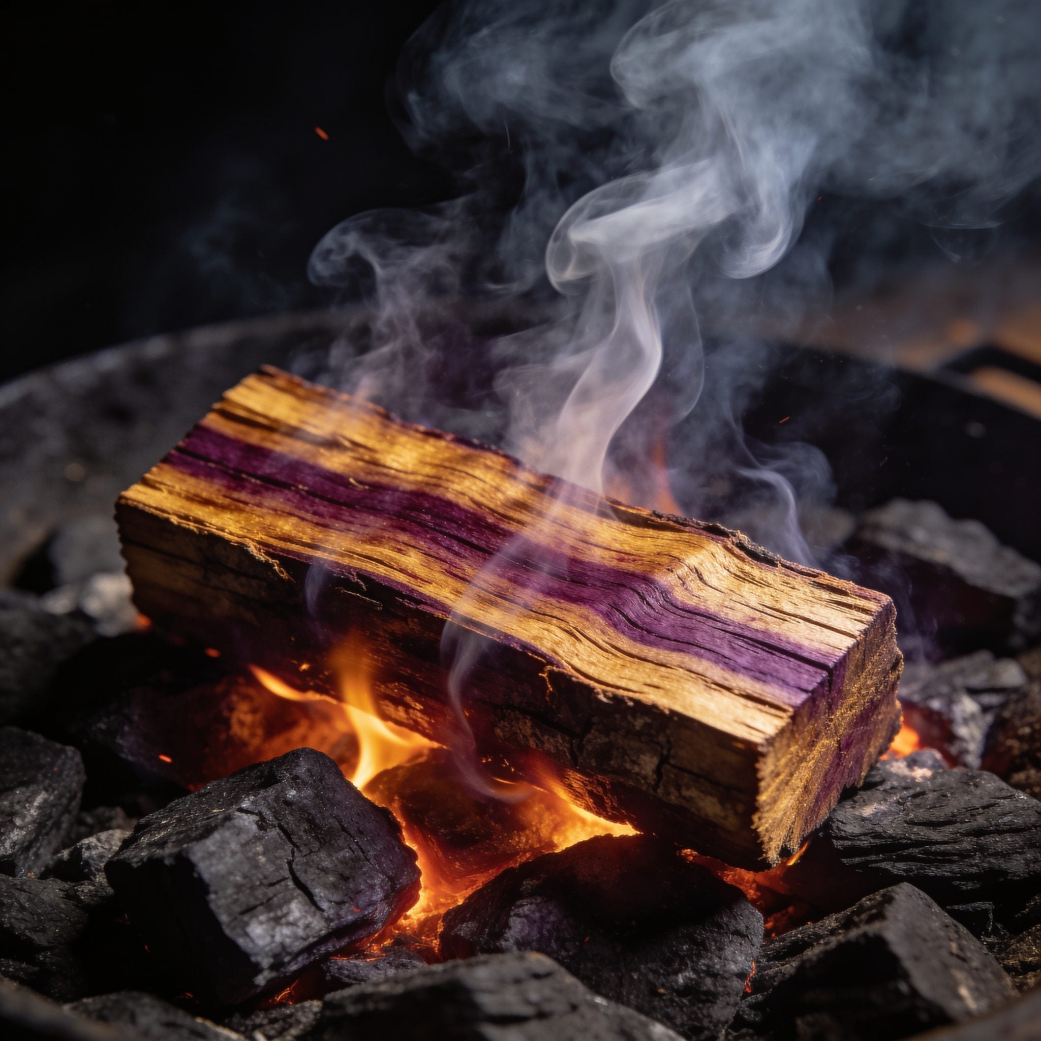 Natural Smoke Wine Barrel (Oak) wood chunks smoking on hot coals