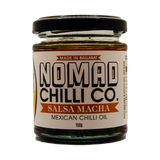Nomad Chilli Co Salsa Macha Mexican chilli oil 150g, front of jar on transparent background