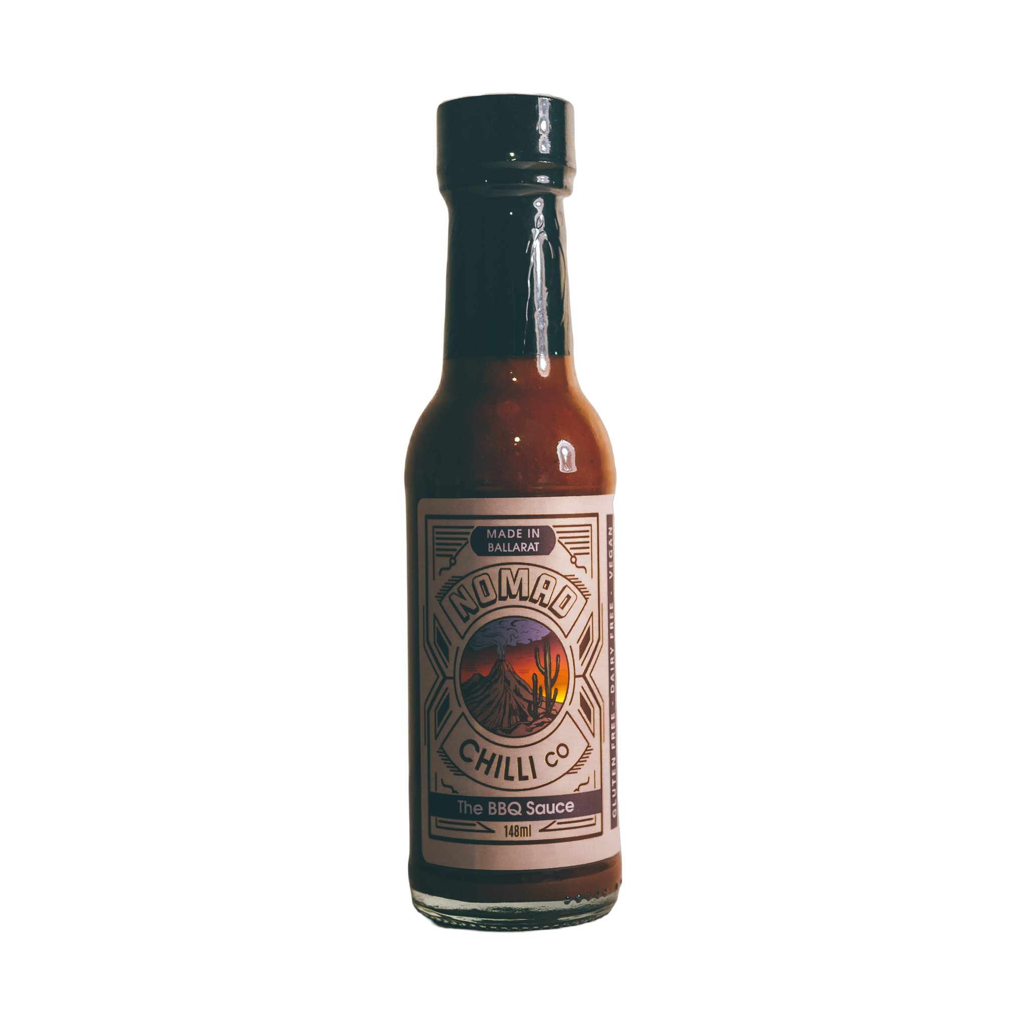 Nomad Chilli Co The BBQ Sauce smoky habanero BBQ hot sauce 148ml, front of bottle on transparent background