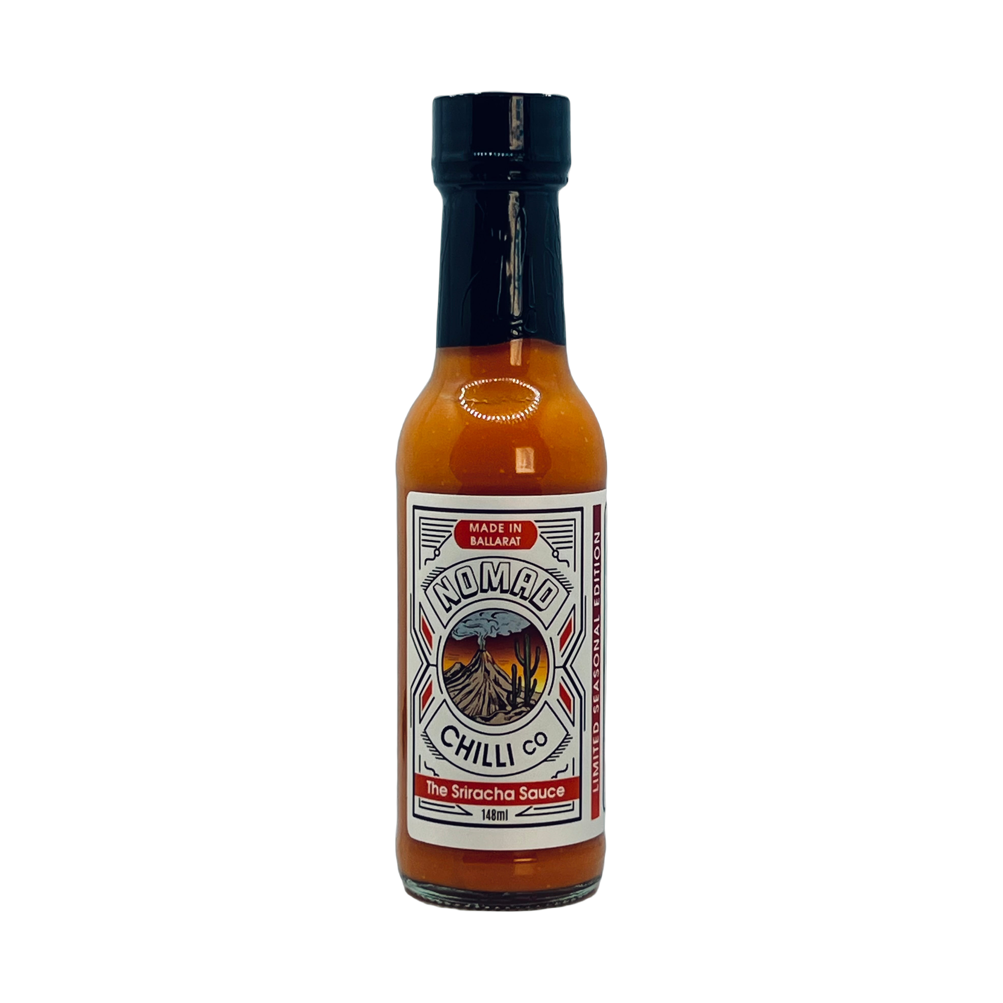 Nomad Chilli Co The Sriracha Sauce fermented sriracha 148ml, front of bottle on transparent background