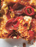 Perfect Pan Pizza by Peter Reinhart hardback cookbook — Detroit-style pepperoni pizza slice