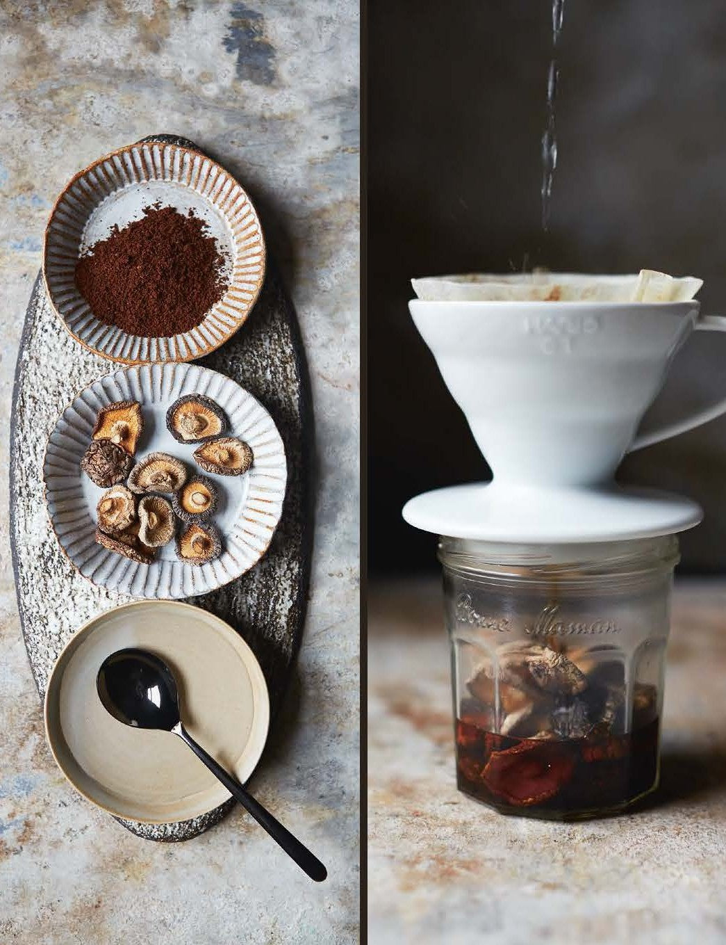 Pickled by Freddie Janssen paperback cookbook — Coffee Pickle Pour Over Mushrooms page
