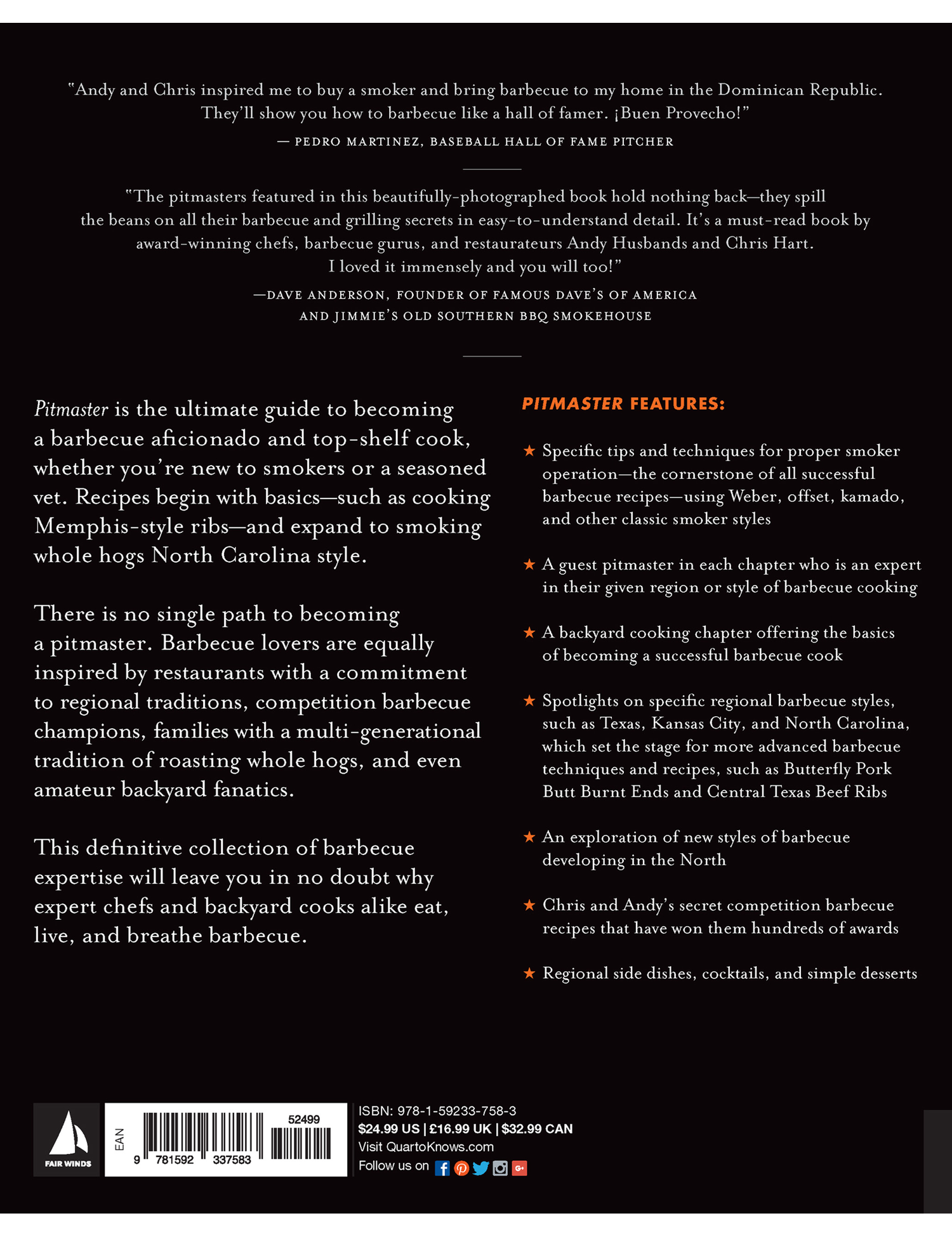 Pitmaster by Andy Husbands & Chris Hart hardback cookbook — back cover