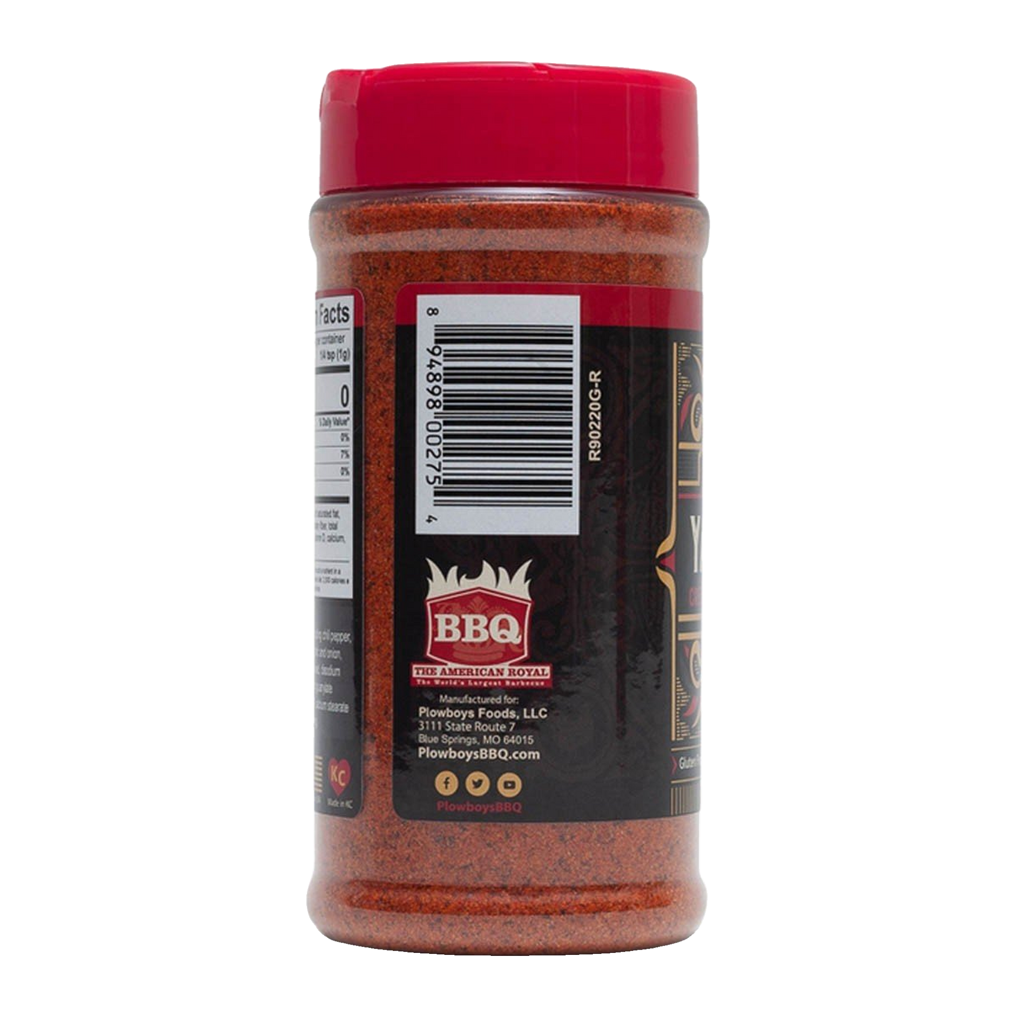 Plowboys BBQ Yardbird Rub 397g — back of shaker showing barcode and American Royal 2009 Grand Champions mark