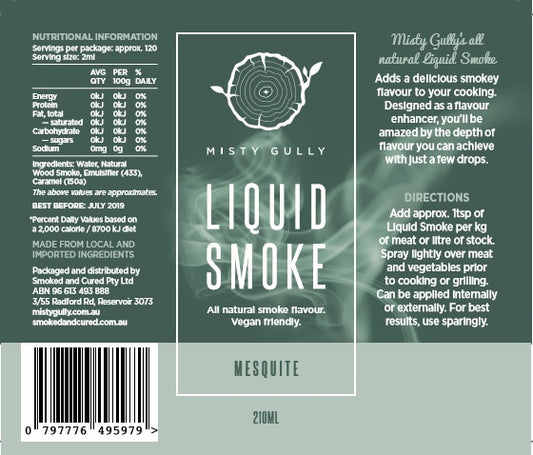 Misty Gully Liquid Smoke Mesquite label