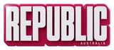 Republic Australia barbecue brand logo, 3D pink block wordmark with white outline glow, on transparent background