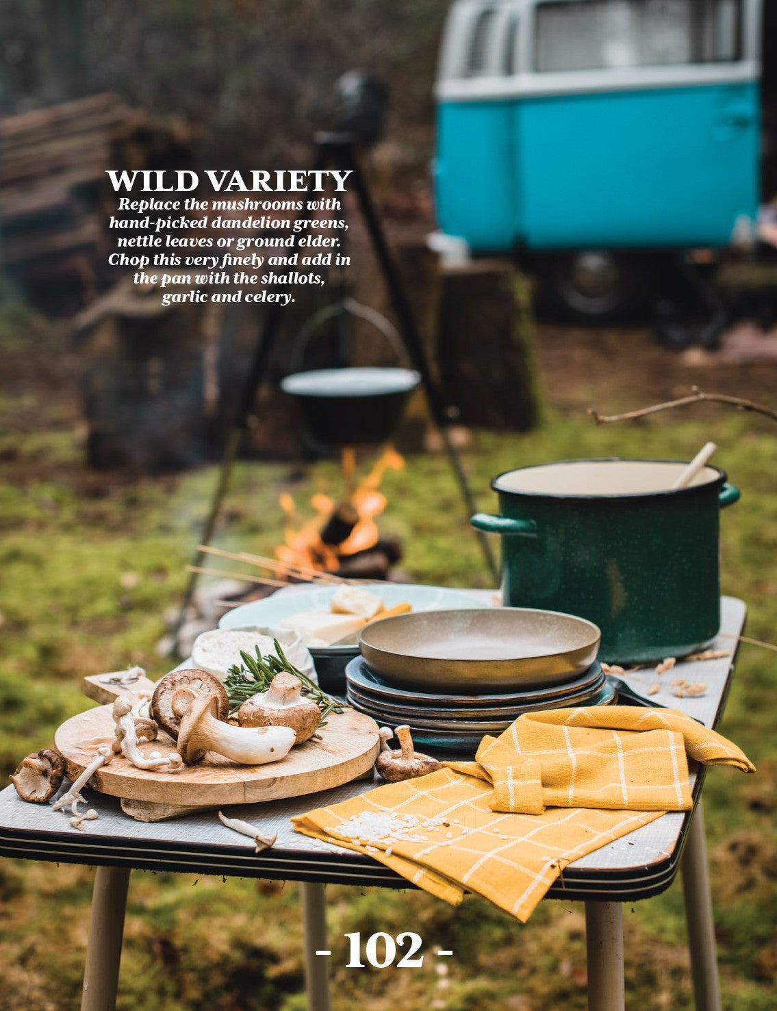 Road Trip Cooking by The Holy Kauw Company paperback cookbook — interior page of one-pot road-trip risotto