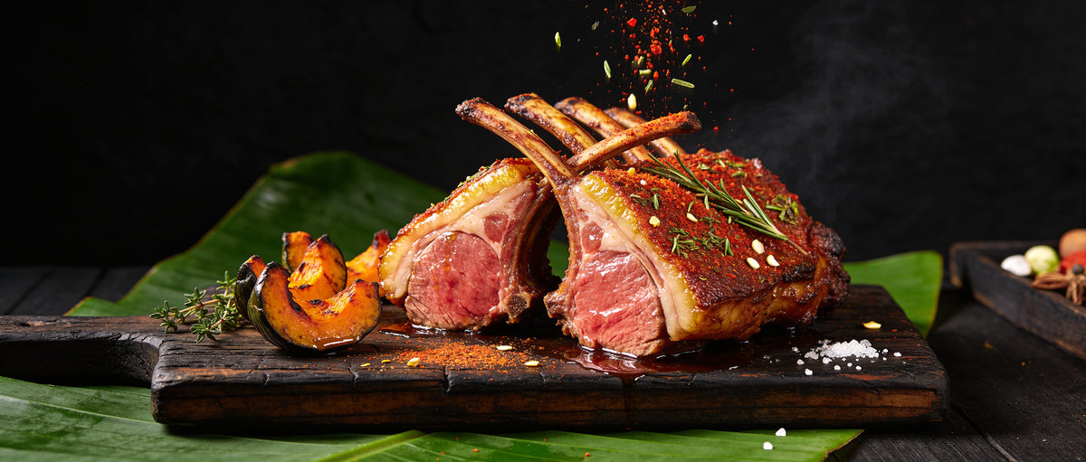 Four Monkeys BBQ Lamb Rub on juicy pink smoked lamb cutlets with a paprika and herb crust