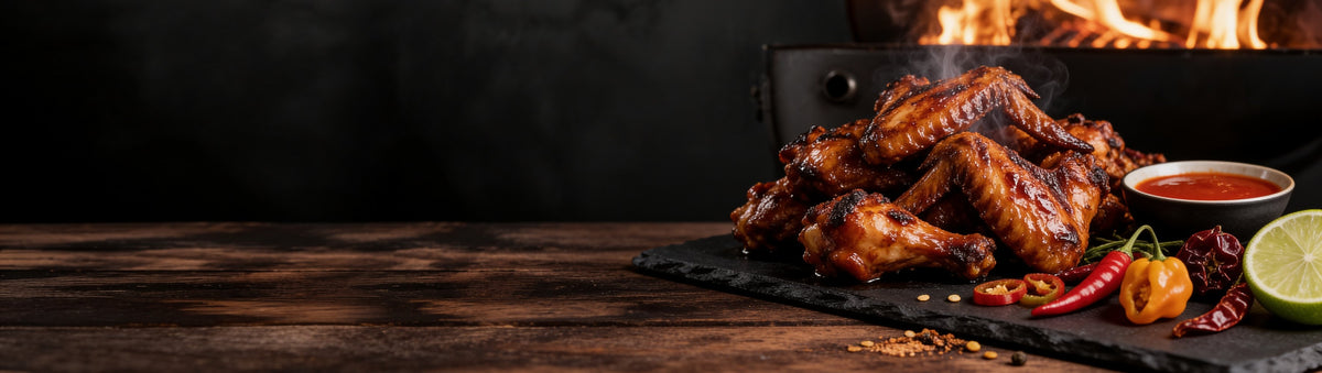 Australian hot sauces from Mama Melisse, Nomad Chilli Co, Uncle Mungo's, Taipan BBQ, Cobra Chilli and Old Bones Chilli Co with hot sauce chicken wings