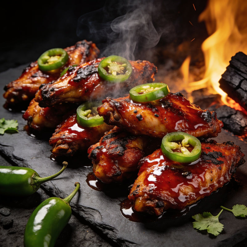 Jalapeno category lifestyle photo - smoked wings with jalapeno rings lifestyle photo