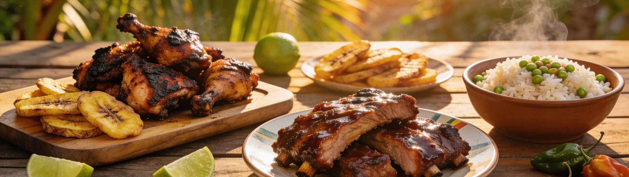 Little Brixton Jamaican Trio Bundle of jerk marinade, rum BBQ sauce and sweet mustard with a Caribbean rib feast, save 11%