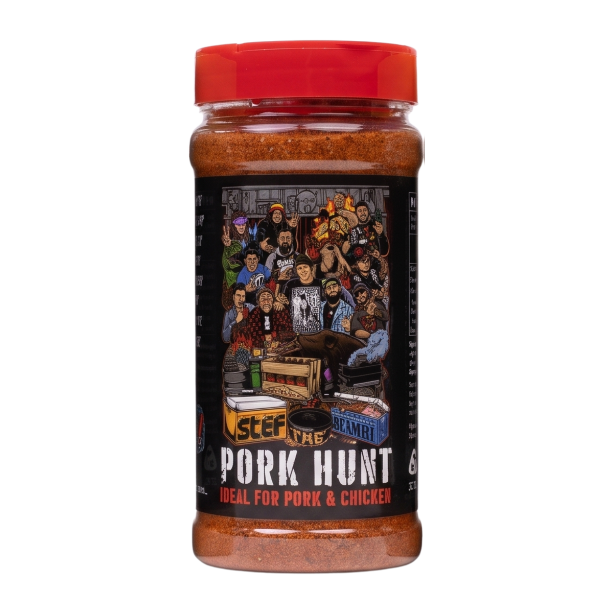 Stef the Maori Pork Hunt 240g pork and chicken seasoning, front of shaker, high-resolution