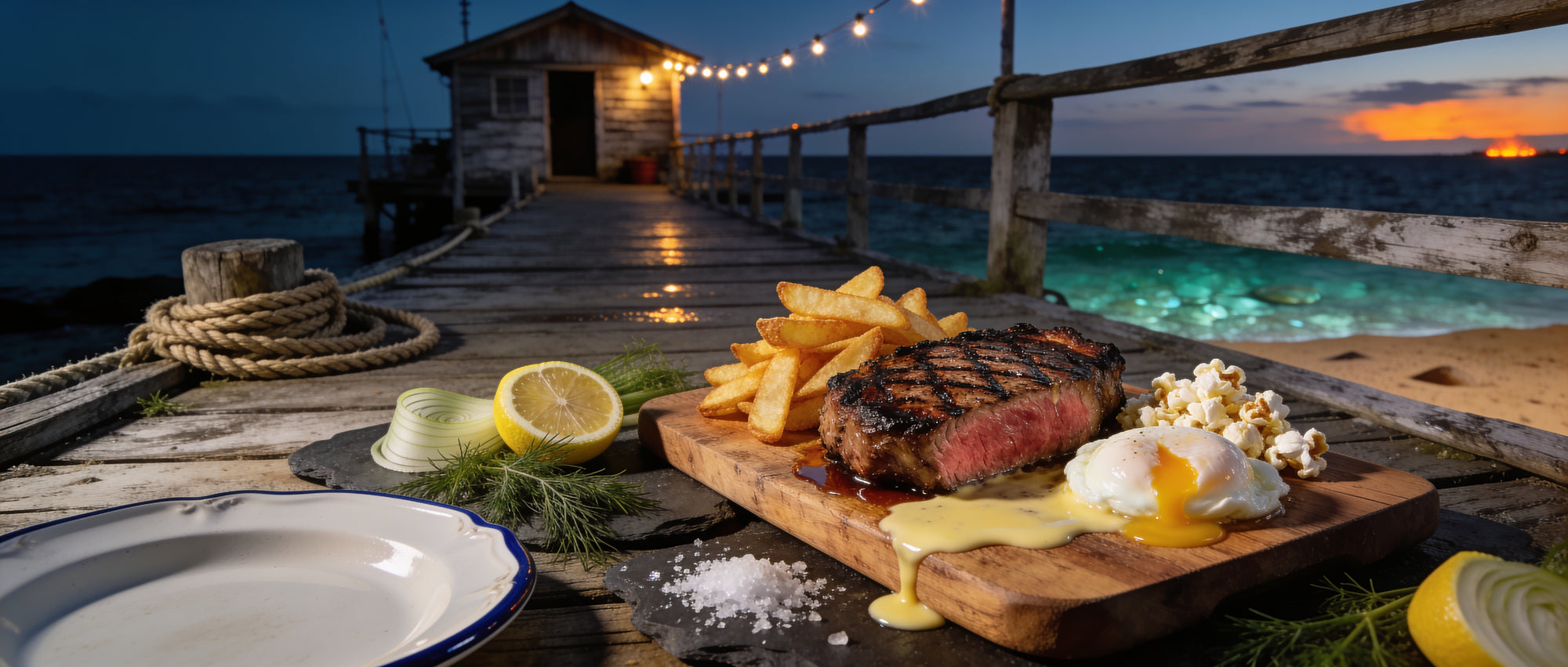 Rum and Que Umami Truffle Butter Finishing Seasoning banner — pork ribs on the grate over glowing coals