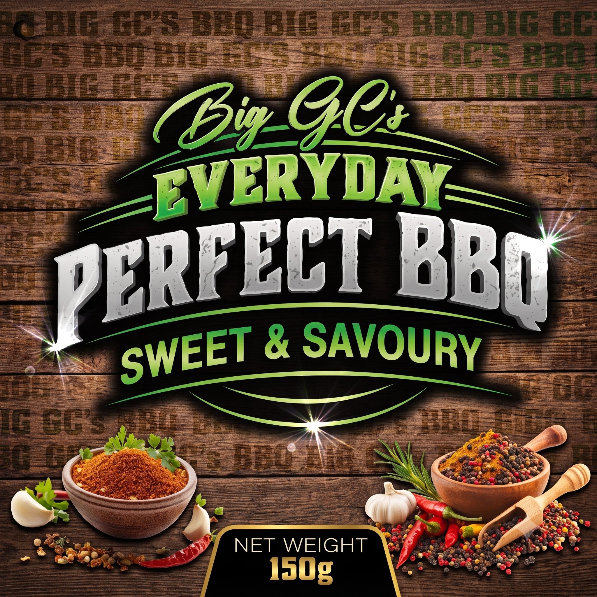 Big GC's Sweet & Savoury all-purpose rub 150g — official label artwork