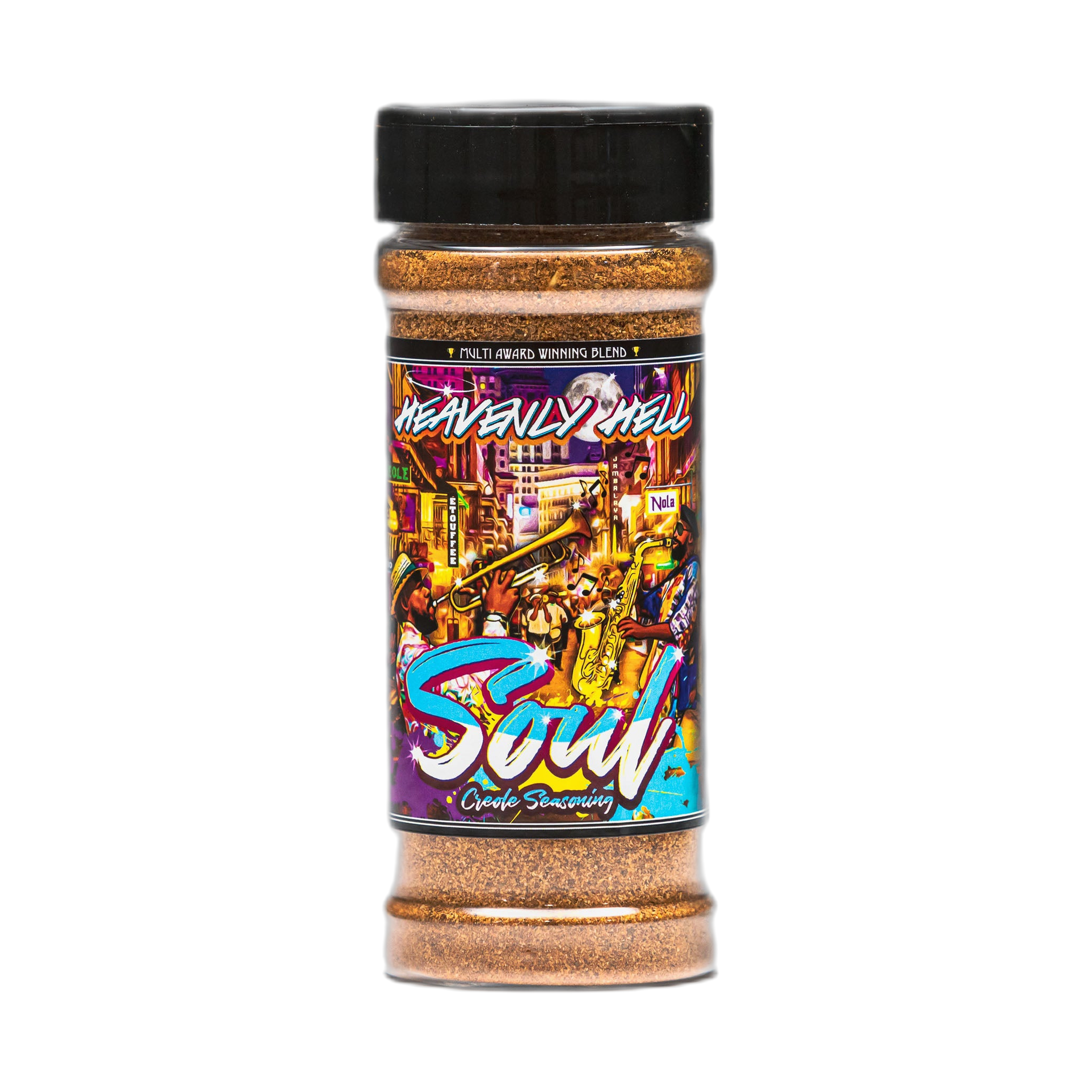 Heavenly Hell Soul Creole seasoning 150g — front of the shaker on transparent background
