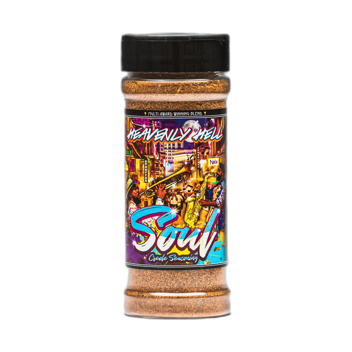 Heavenly Hell Soul Creole seasoning 150g — front of the shaker on transparent background