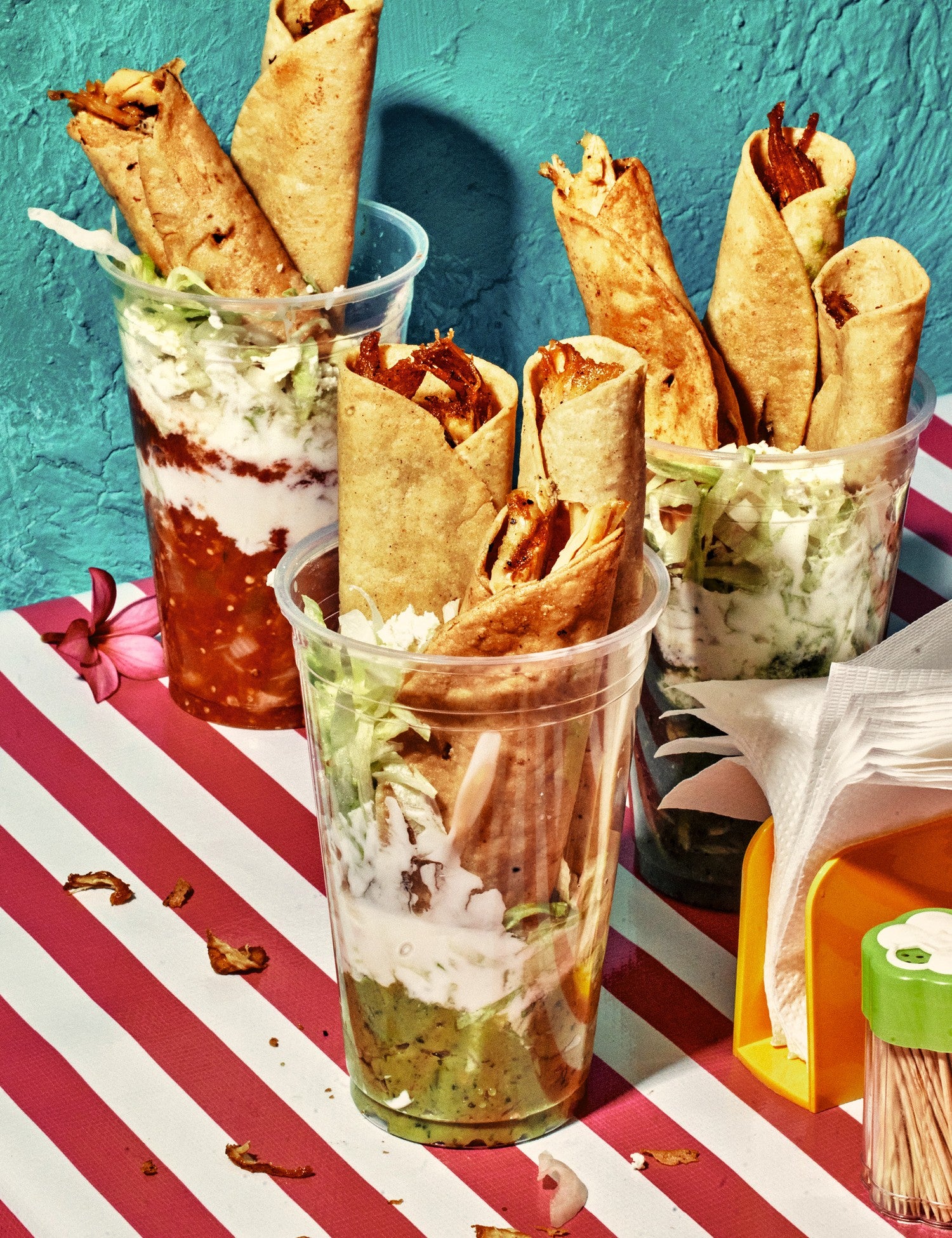 Salsa Daddy by Rick Martínez hardback cookbook — interior page of flautas with salsa