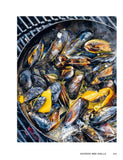 Scorched by Genevieve Taylor hardback cookbook — mussels cooked in a pan on the barbecue