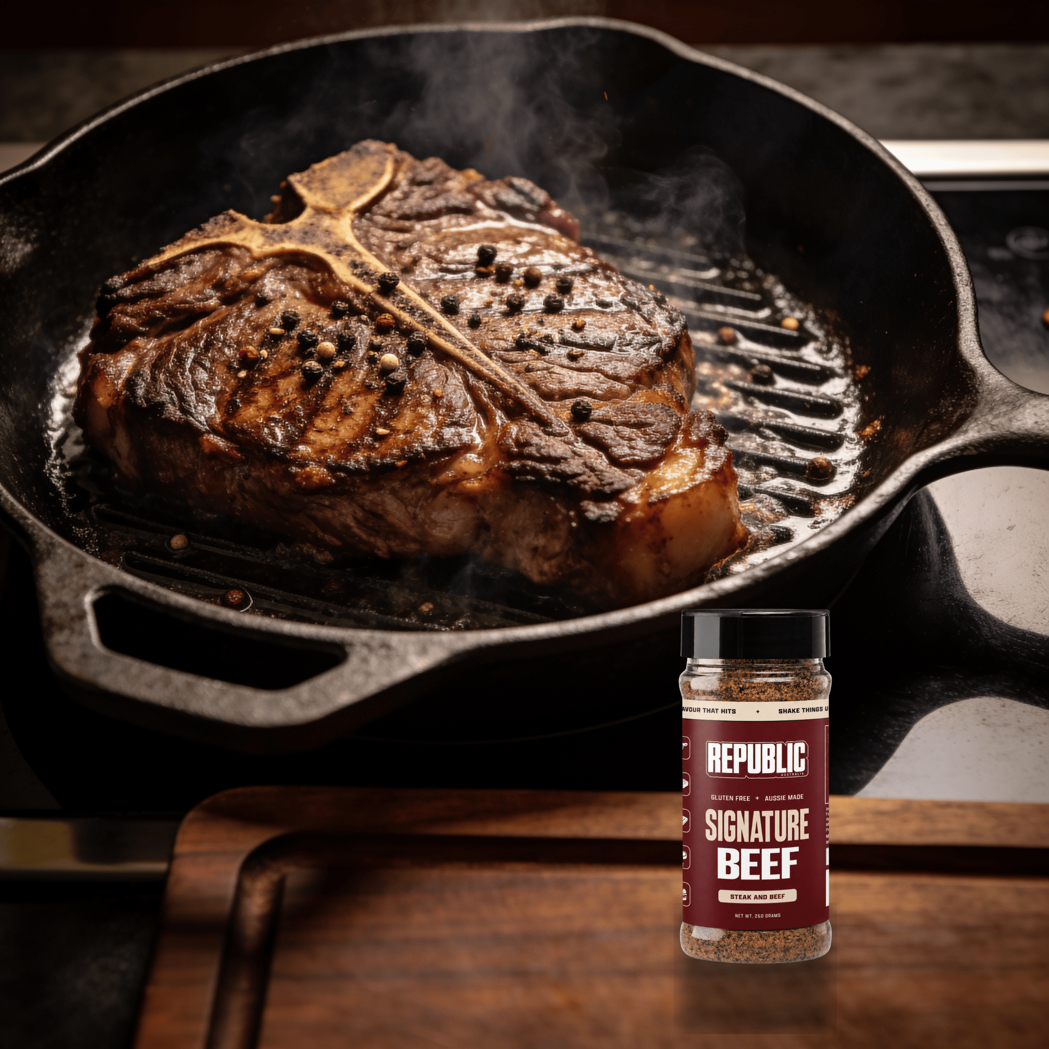 Republic Signature Beef gluten-free BBQ rub - action lifestyle shot
