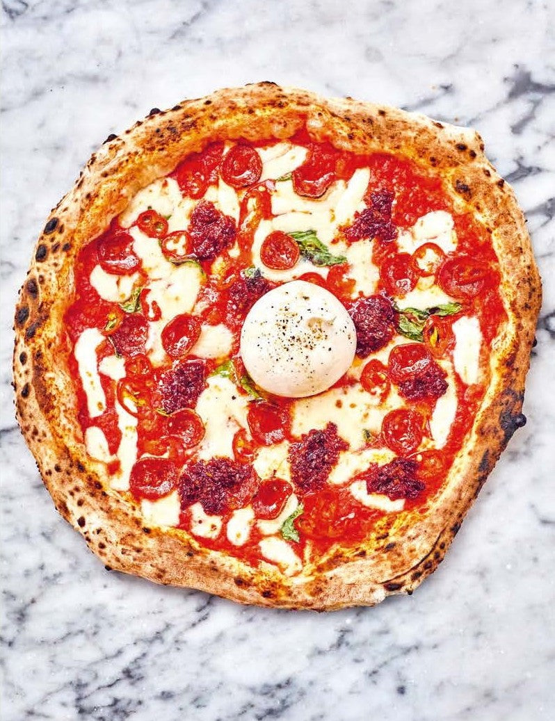 SLICE by Thom & James Elliot paperback cookbook — Burrata Diavola pizza recipe