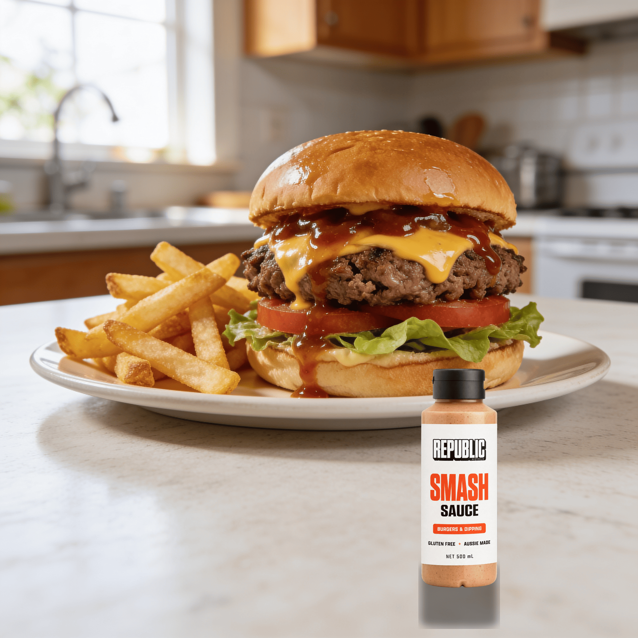 Republic Smash Sauce gluten-free - action lifestyle shot