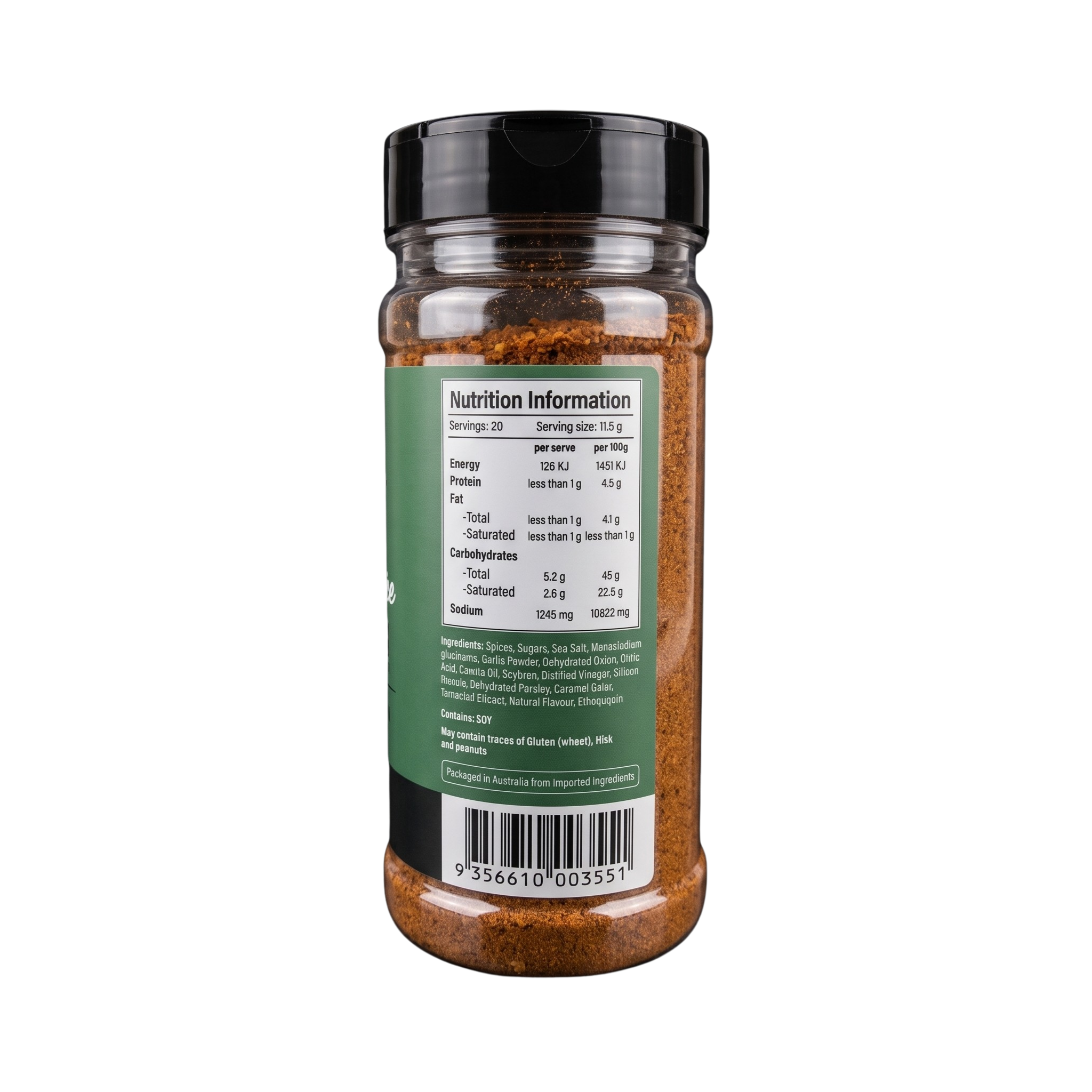 Smokes Asian Spice BBQ rub 230g, side of shaker, transparent background