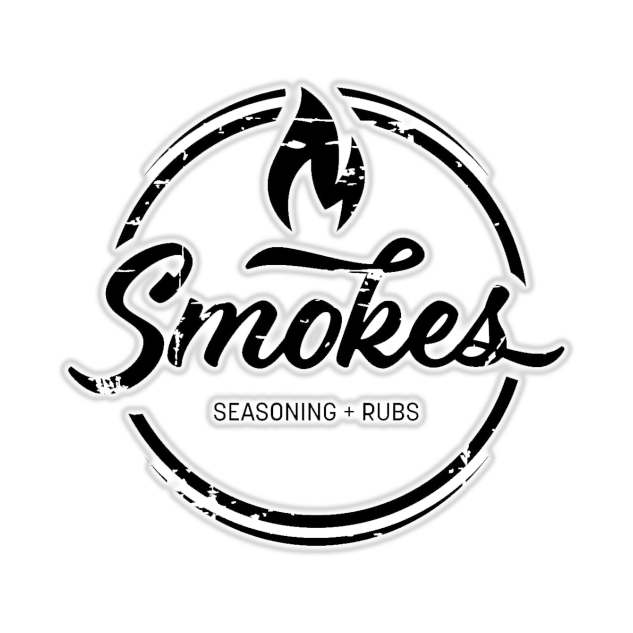 Smokes Seasoning + Rubs barbecue brand logo, white outline on transparent background