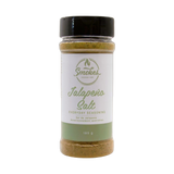 Smokes Jalapeno Salt 185g finishing salt, front of shaker on transparent background