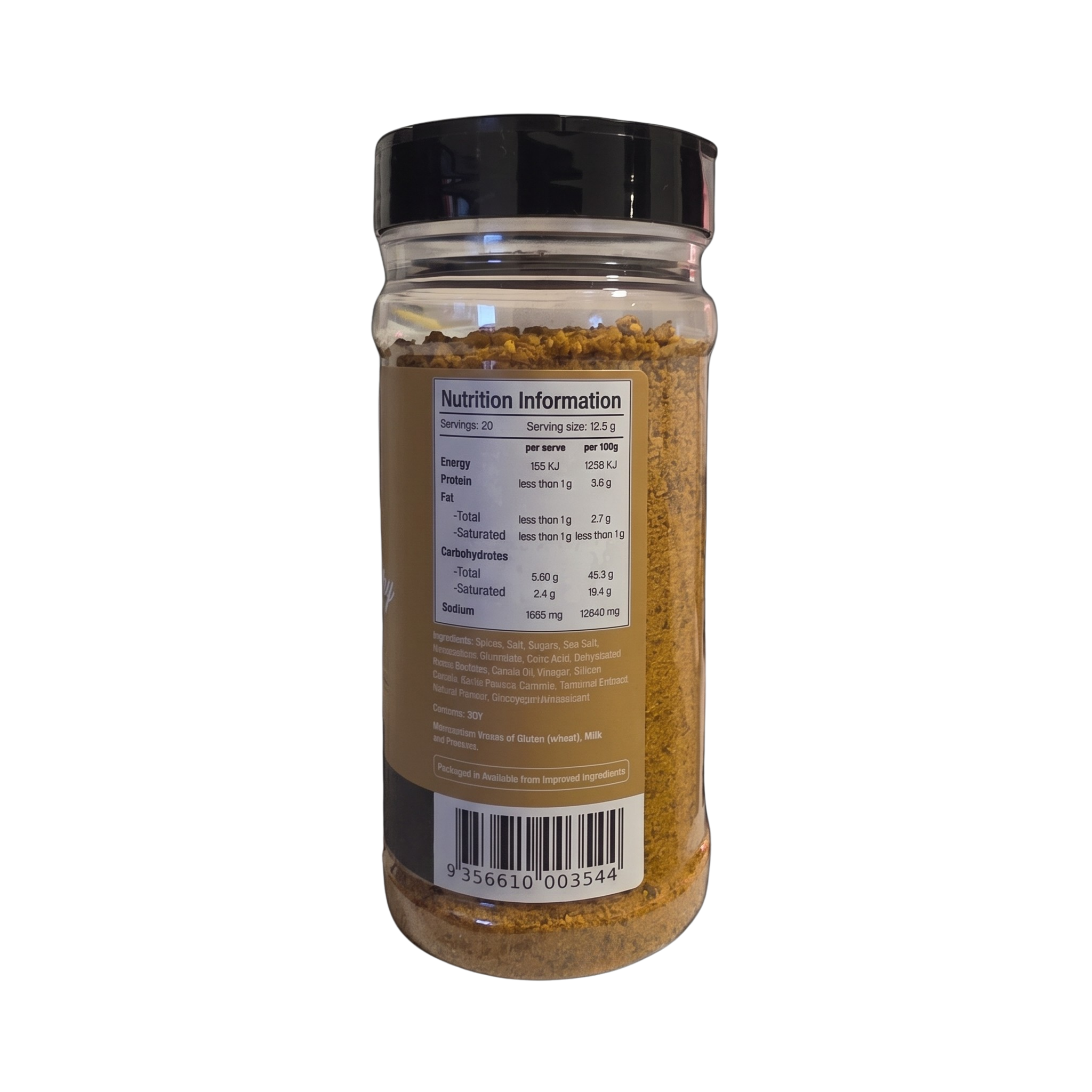 Smokes Pork-Poultry pork & poultry BBQ rub 250g, side of shaker, transparent background
