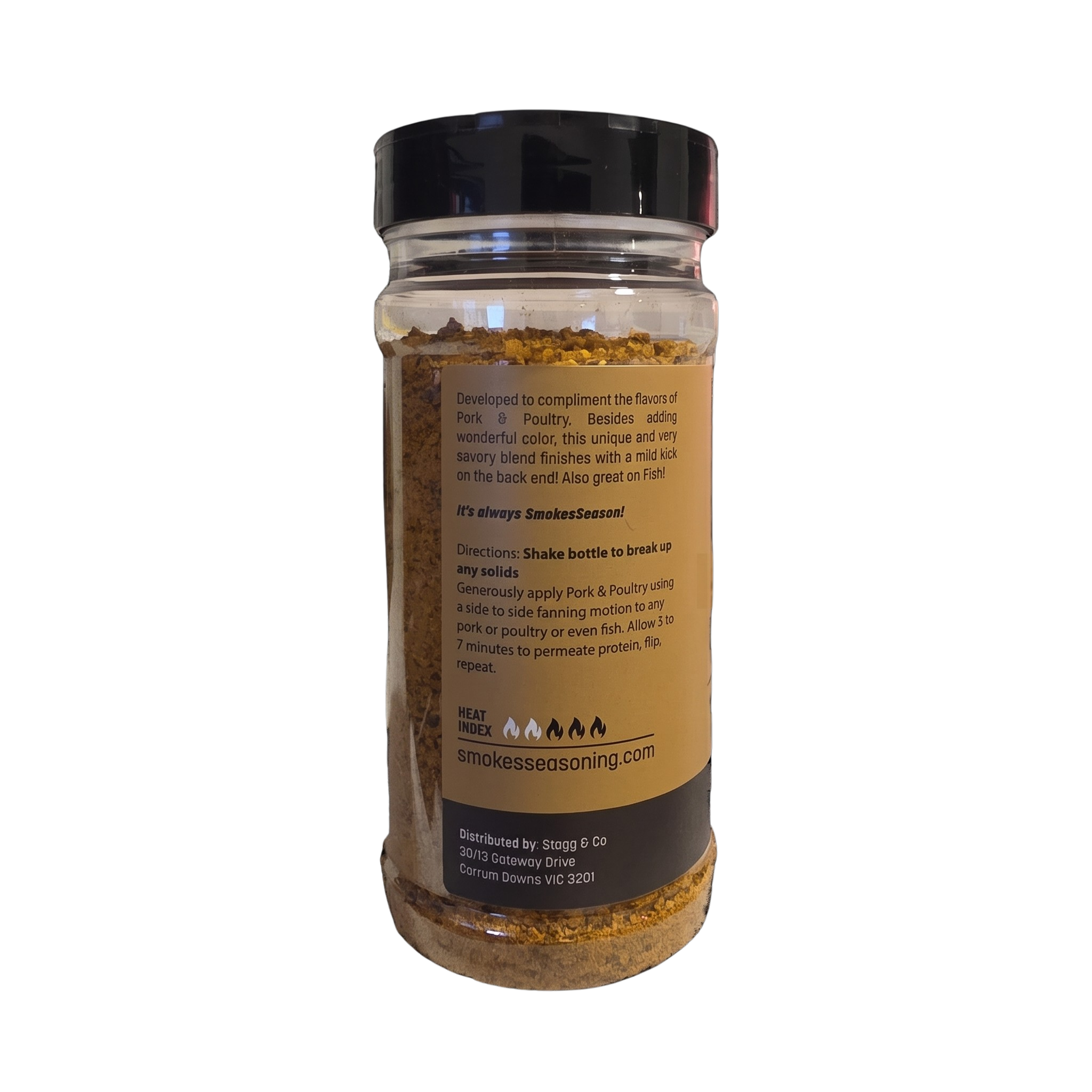 Smokes Pork-Poultry pork & poultry BBQ rub 250g, ingredients and nutrition panel, transparent background