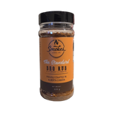 Smokes The Standard all-purpose BBQ rub 220g, front of shaker on transparent background