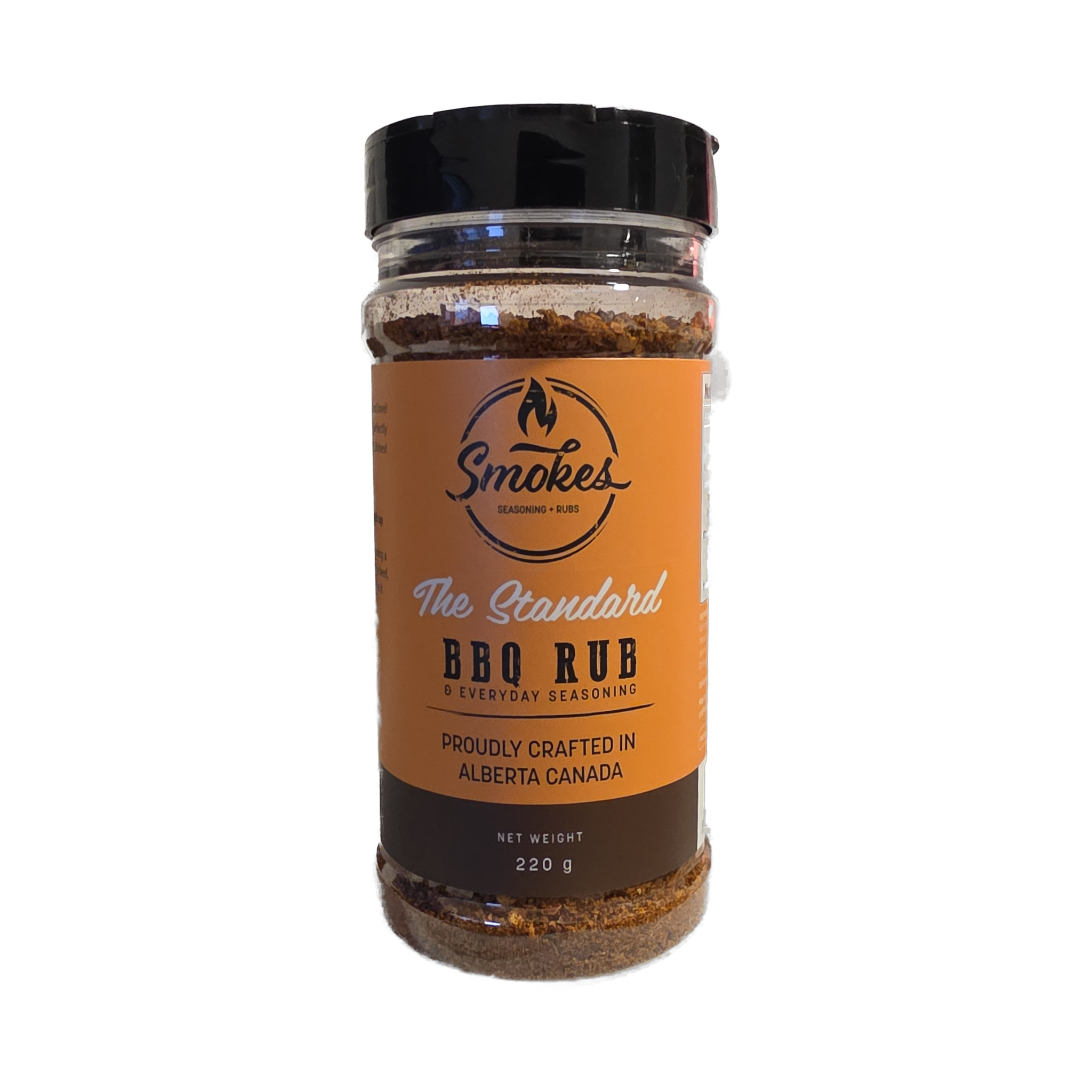 Smokes The Standard all-purpose BBQ rub 220g, front of shaker